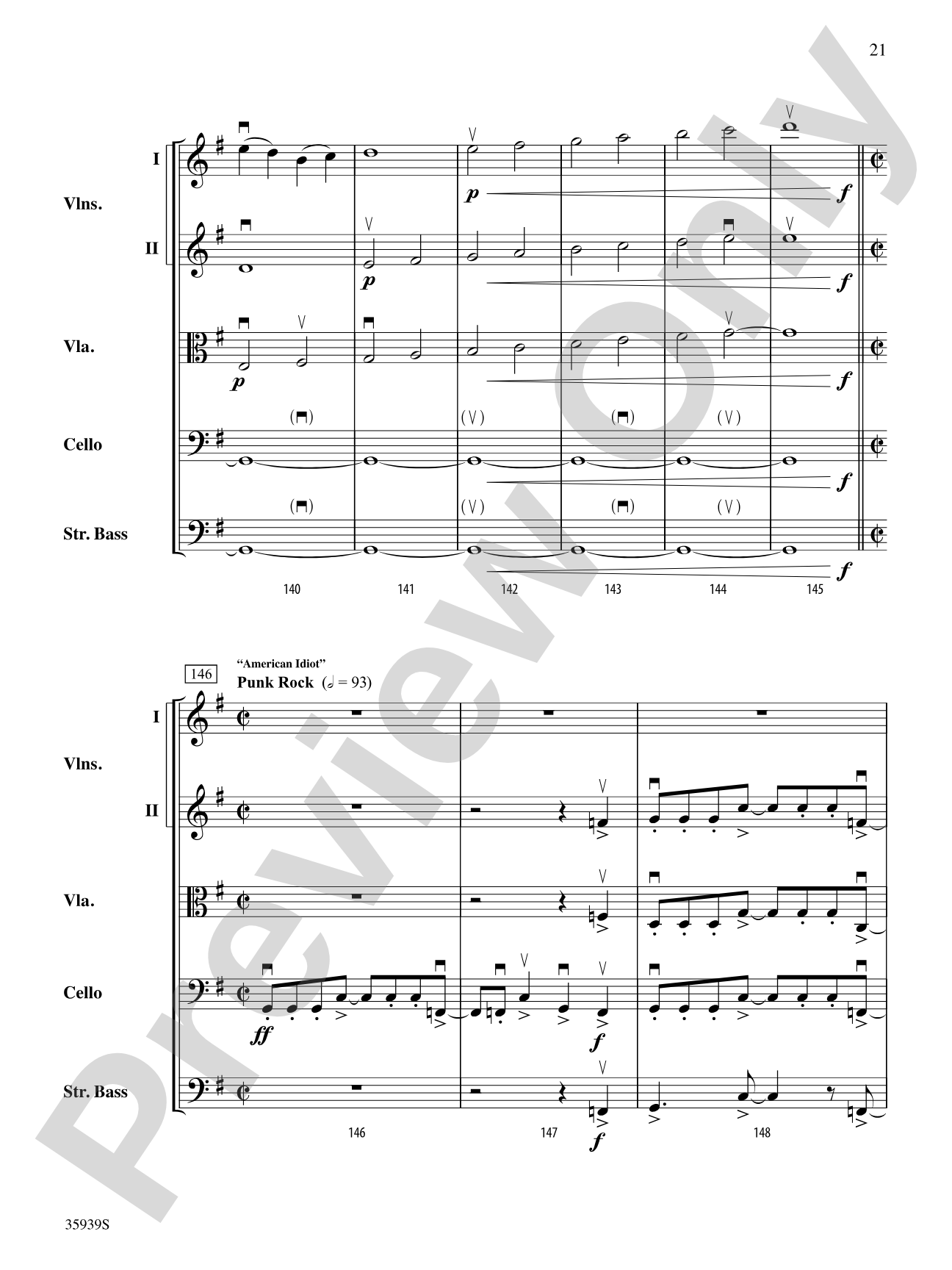 American Idiot -- The Musical, Selections from: String Orchestra Conductor Score & Parts