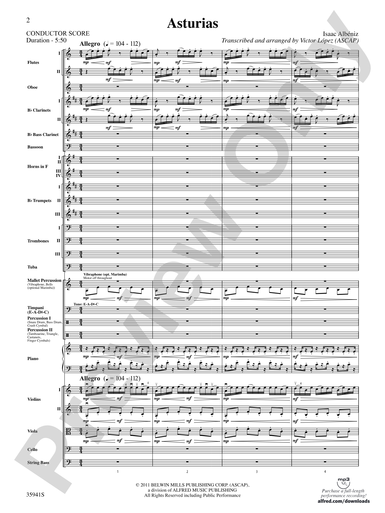 Asturias: Full Orchestra Conductor Score & Parts