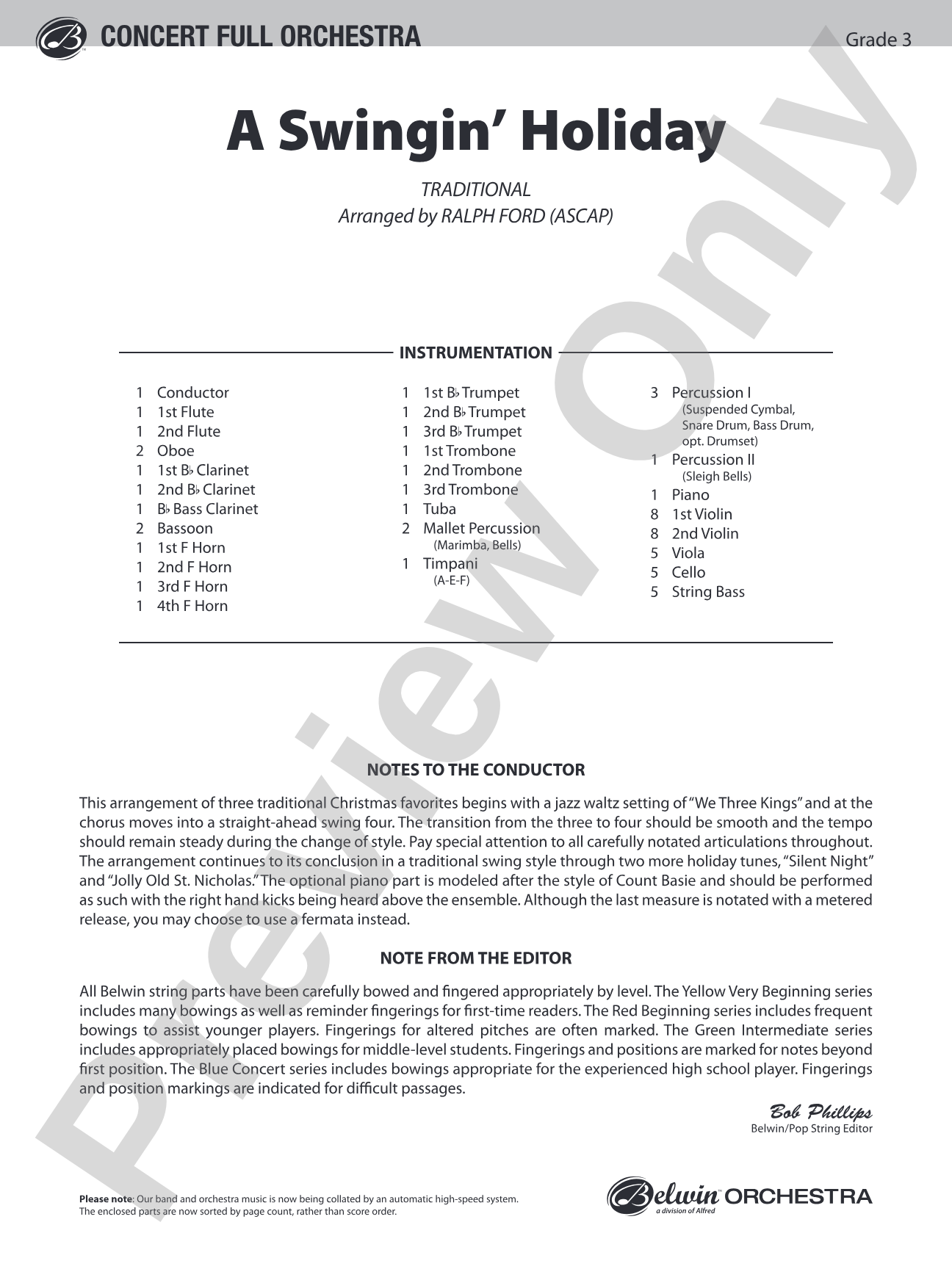 A Swingin' Holiday: Full Orchestra Conductor Score & Parts