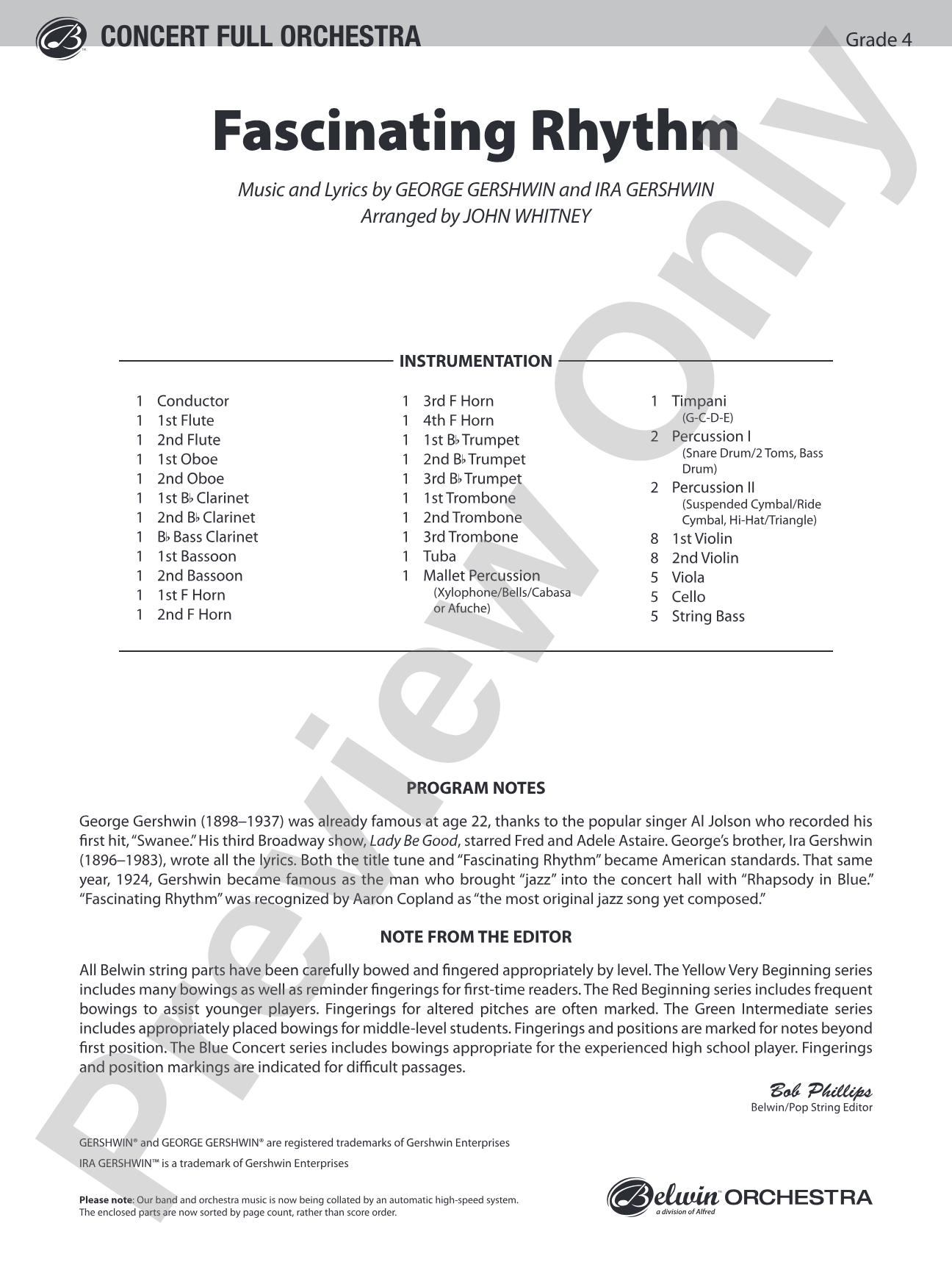 Fascinating Rhythm: Full Orchestra Conductor Score & Parts