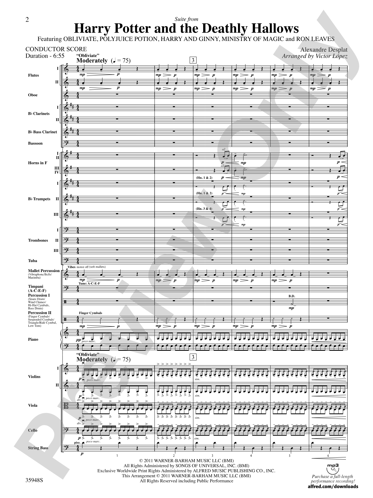 Harry Potter and the Deathly Hallows, Part 1, Suite from: Full Orchestra Conductor Score & Parts