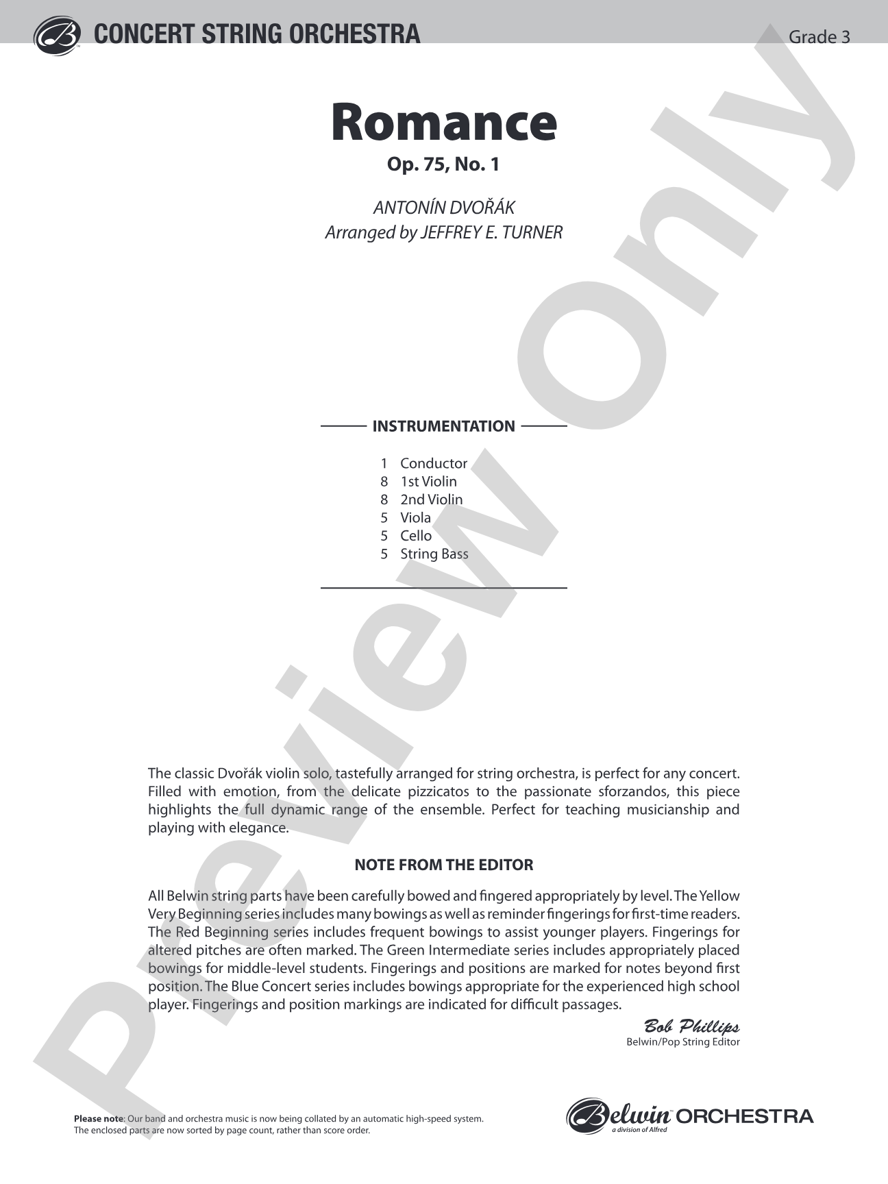 Romance, Op. 75, No. 1: String Orchestra Conductor Score & Parts