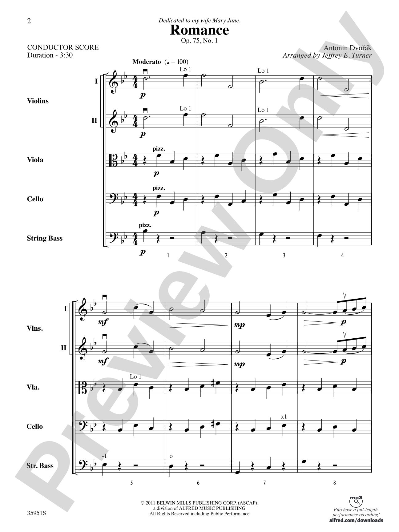 Romance, Op. 75, No. 1: String Orchestra Conductor Score & Parts