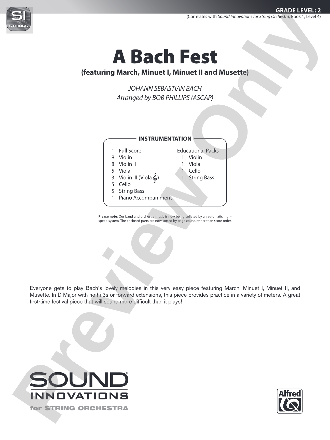 A Bach Fest: String Orchestra Conductor Score & Parts
