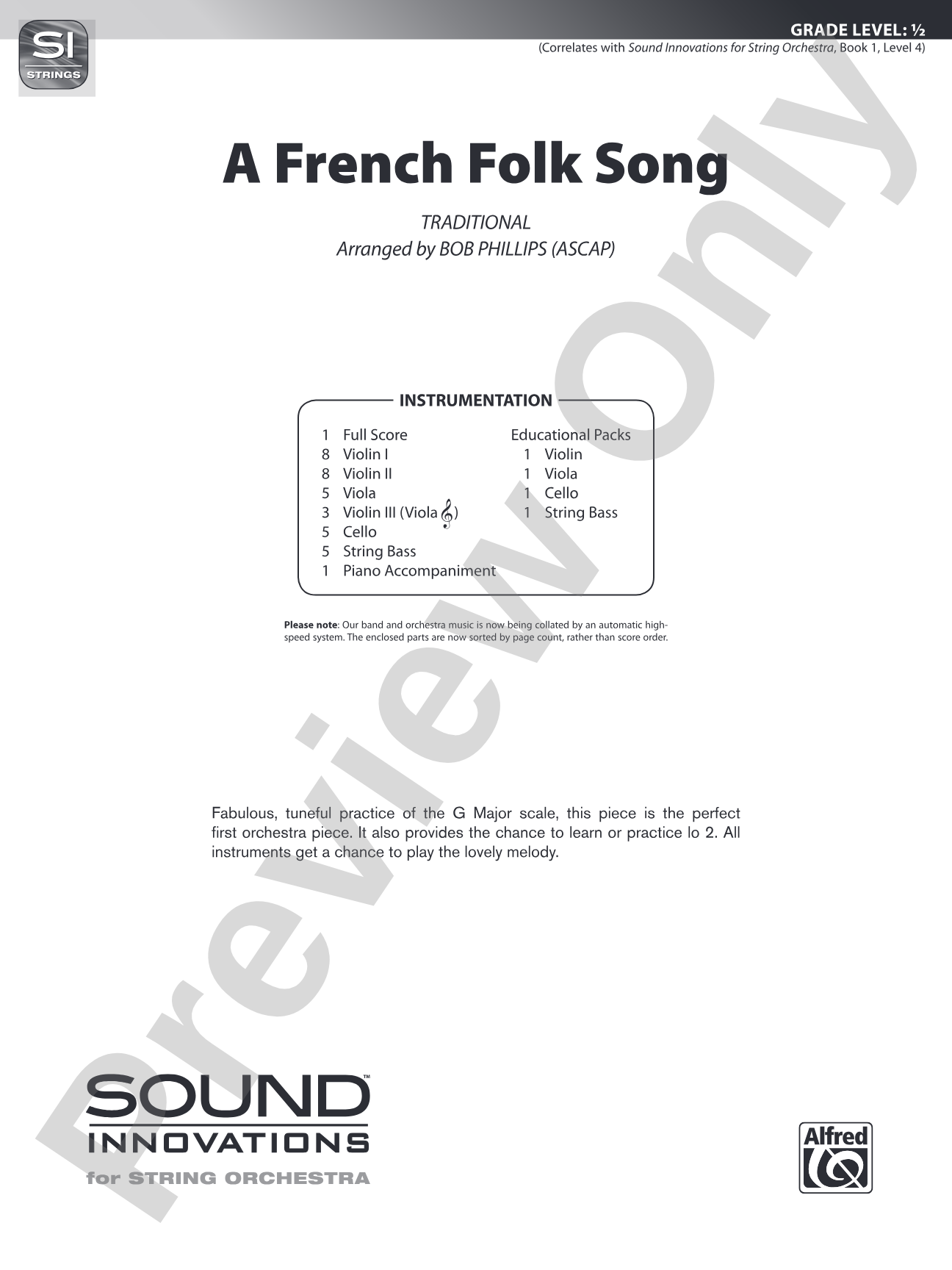 A French Folk Song: String Orchestra Conductor Score & Parts