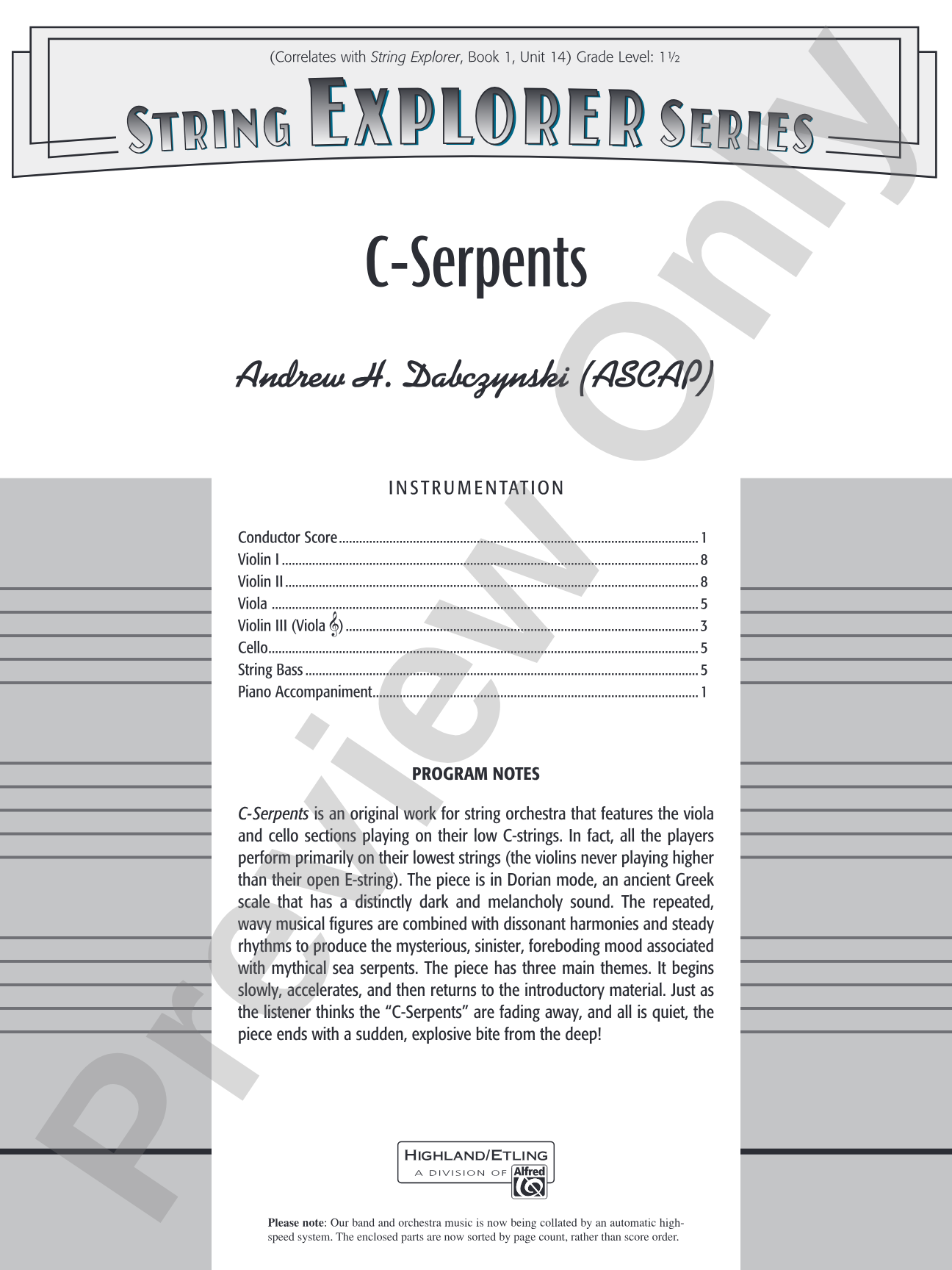 C-Serpents: String Orchestra Conductor Score & Parts