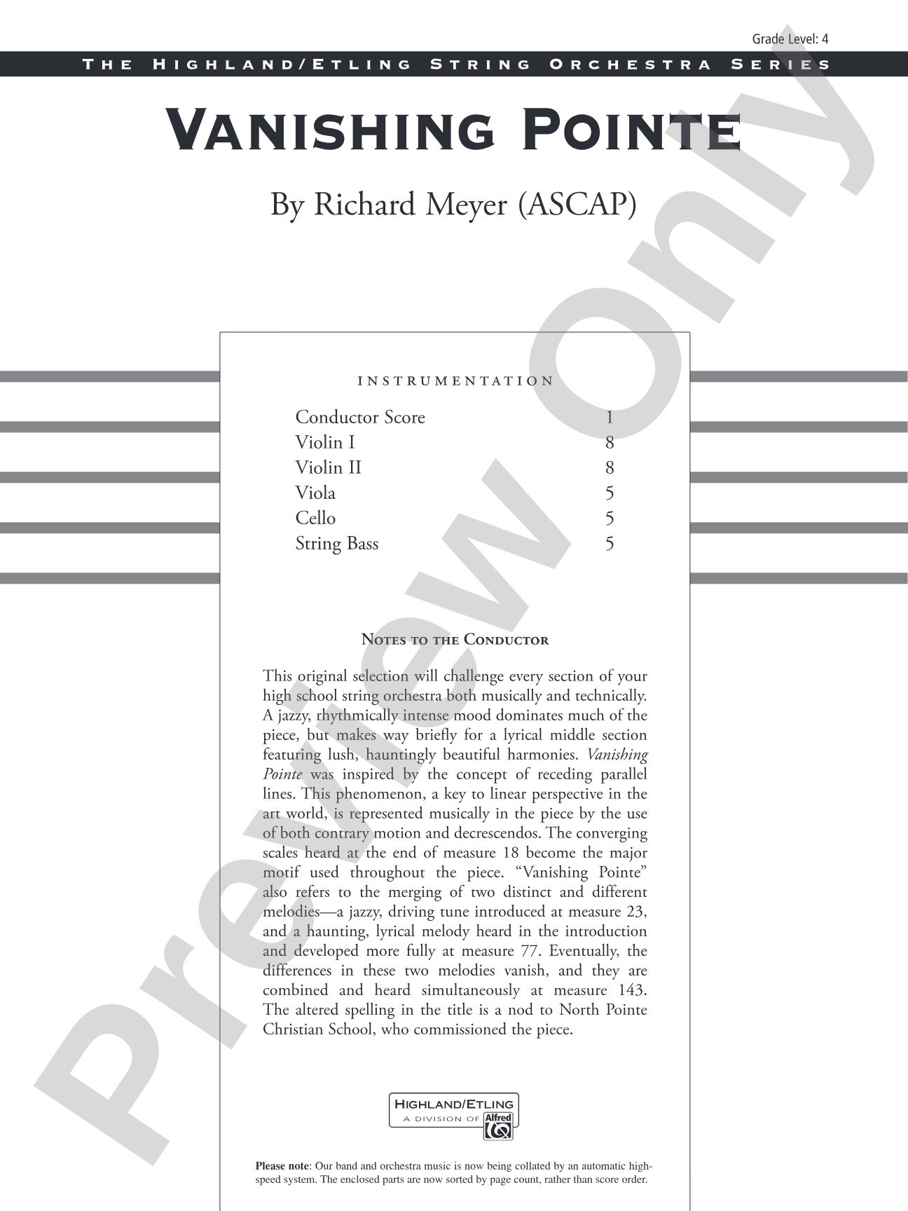 Vanishing Pointe: String Orchestra Conductor Score & Parts