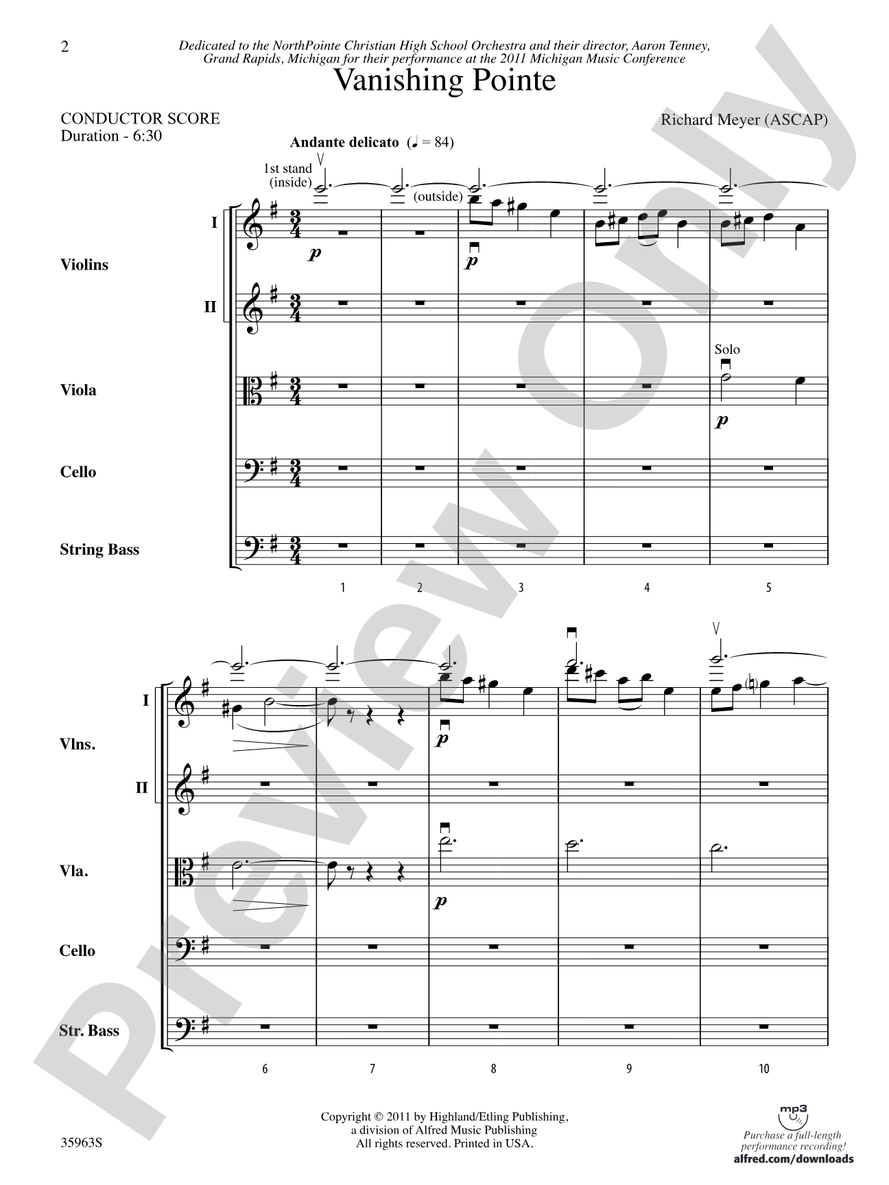 Vanishing Pointe: String Orchestra Conductor Score & Parts