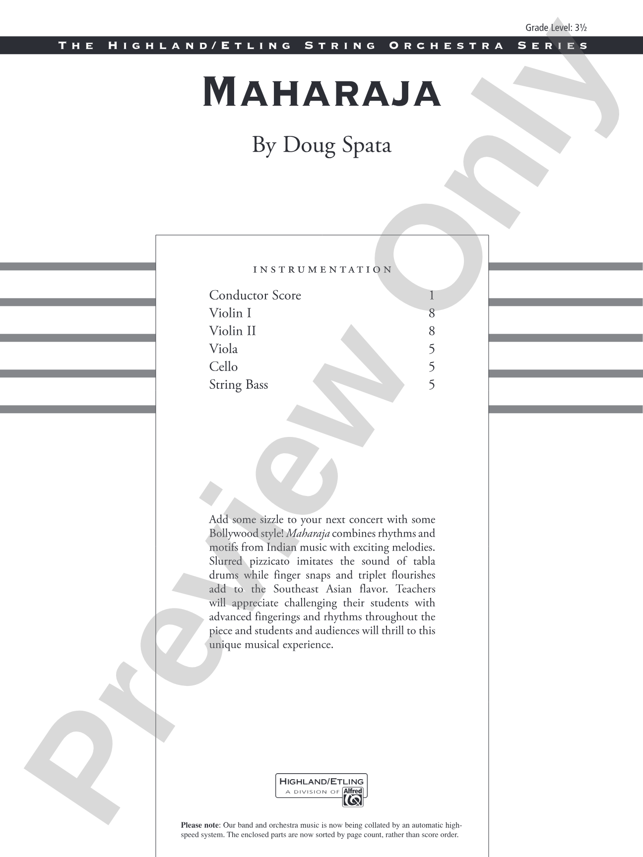 Maharaja: String Orchestra Conductor Score & Parts