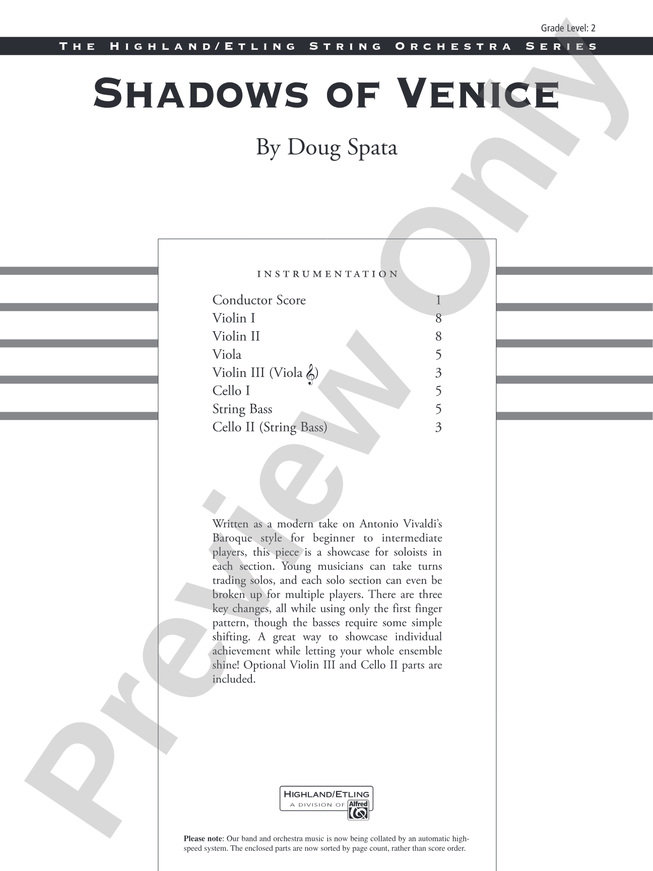 Shadows of Venice: String Orchestra Conductor Score & Parts