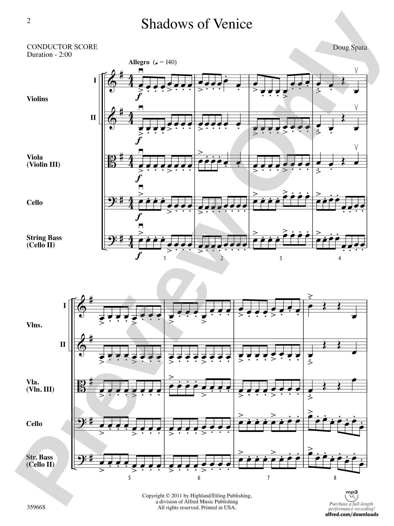 Shadows of Venice: String Orchestra Conductor Score & Parts