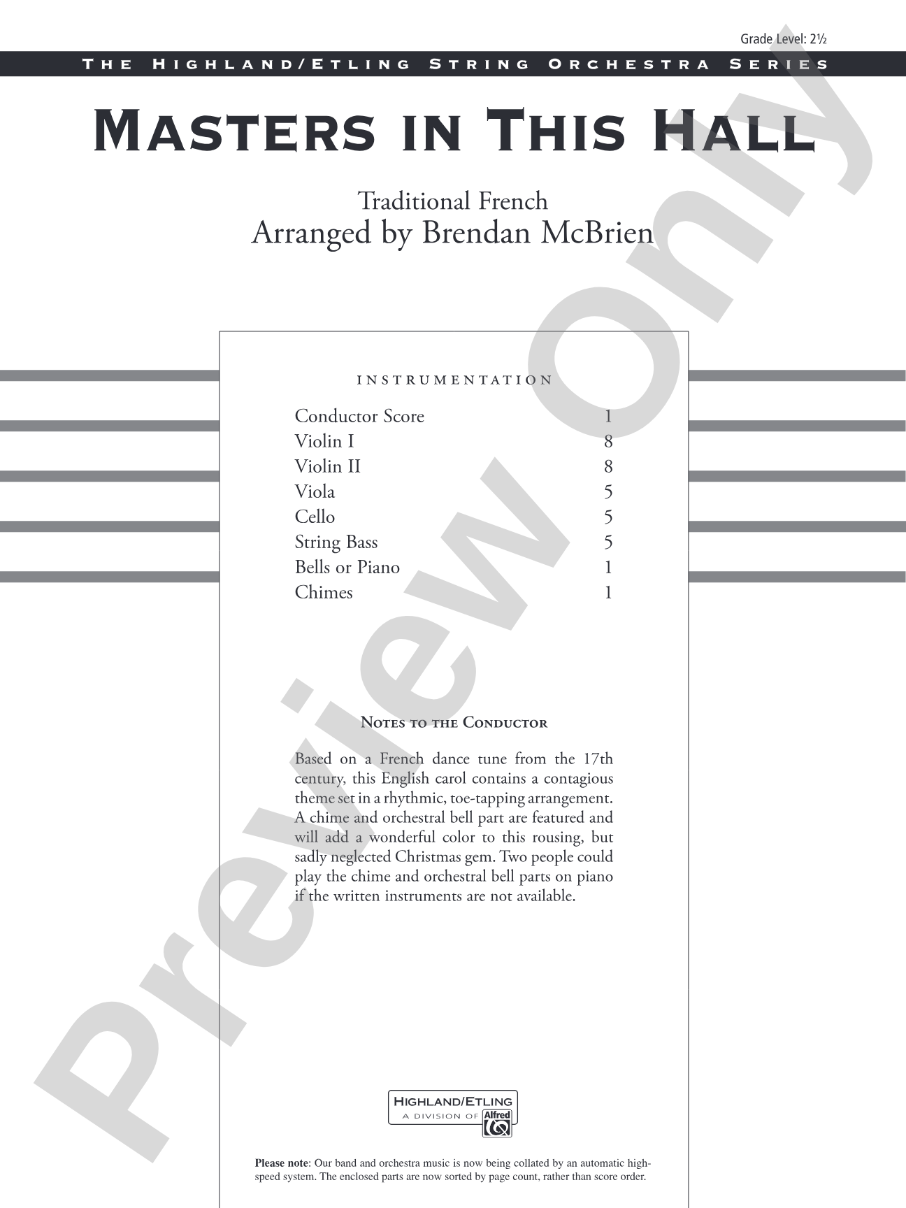 Masters in This Hall: String Orchestra Conductor Score & Parts