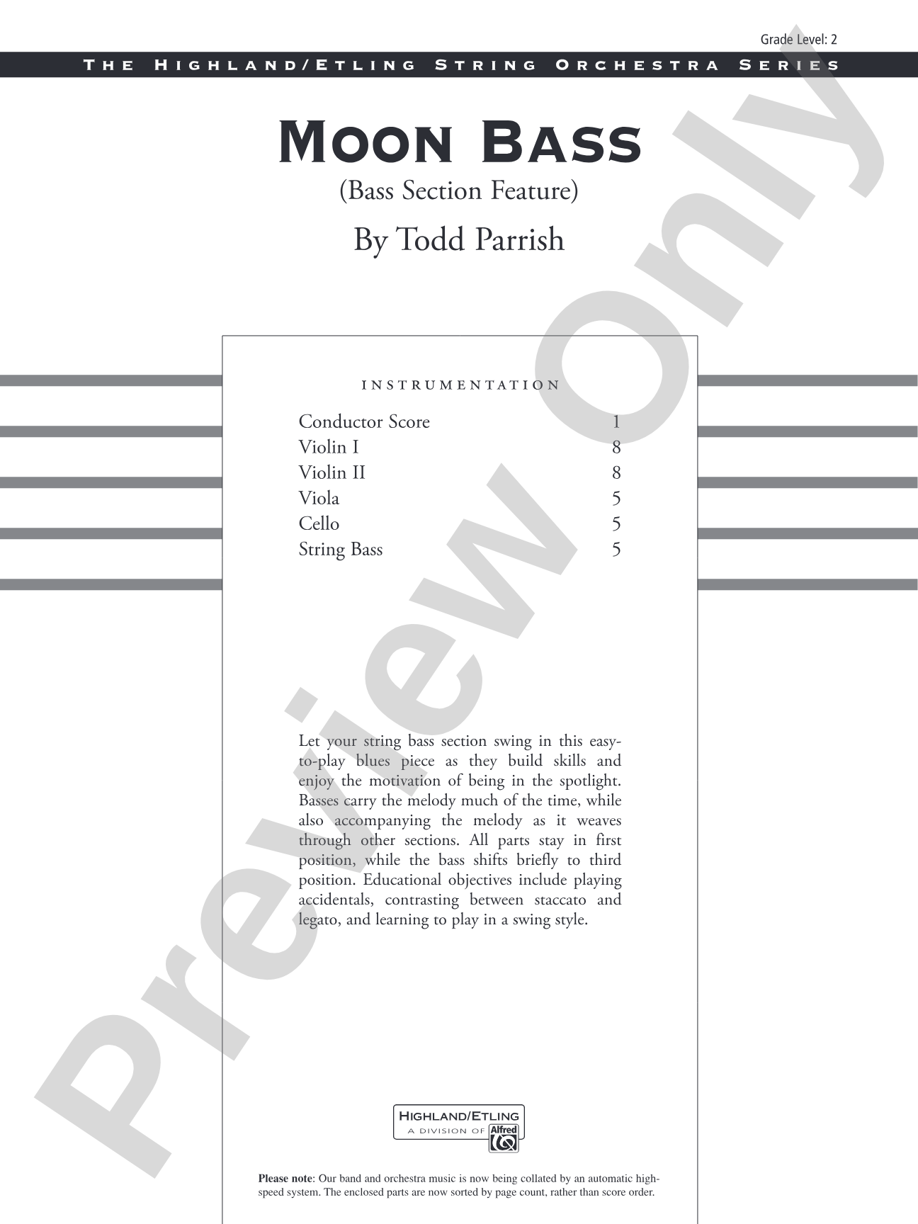 Moon Bass: String Orchestra Conductor Score & Parts