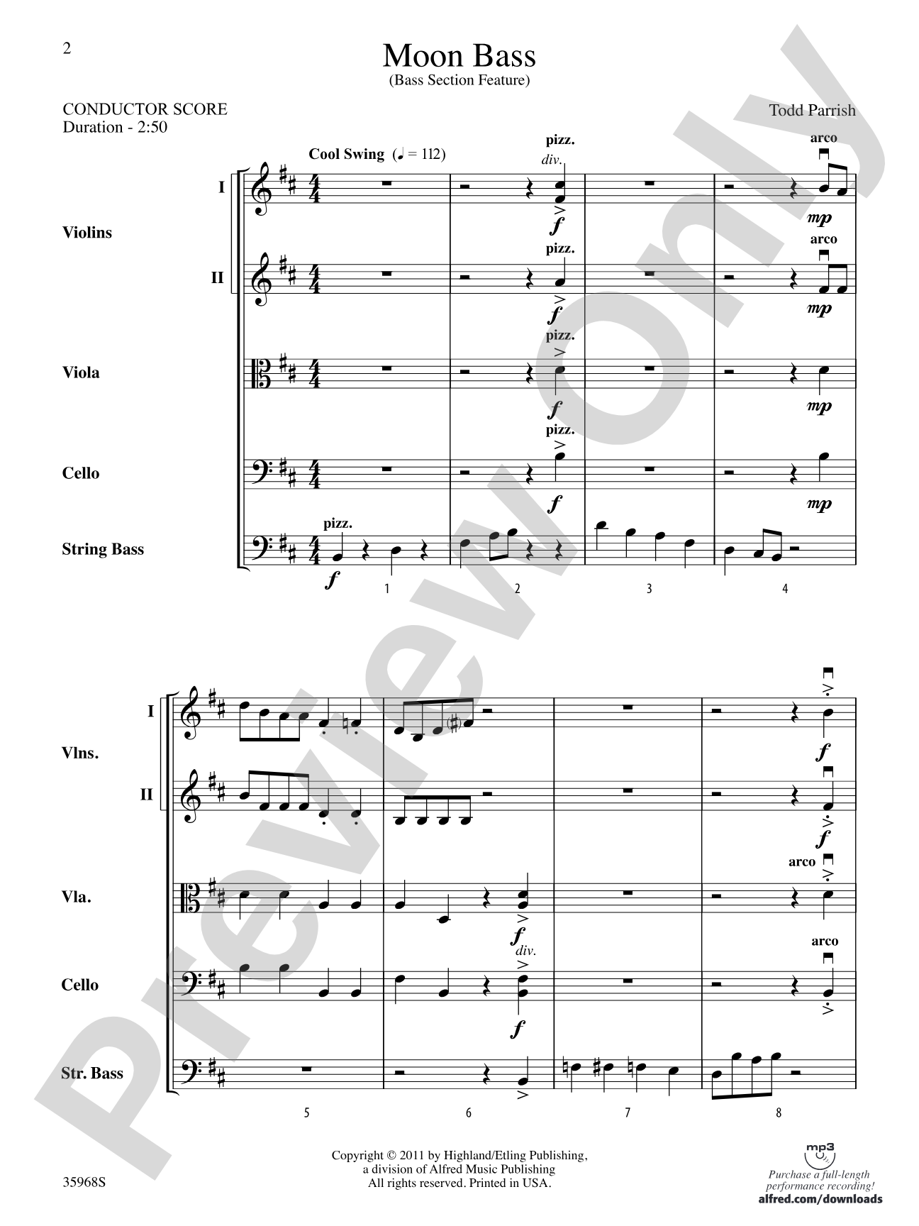 Moon Bass: String Orchestra Conductor Score & Parts