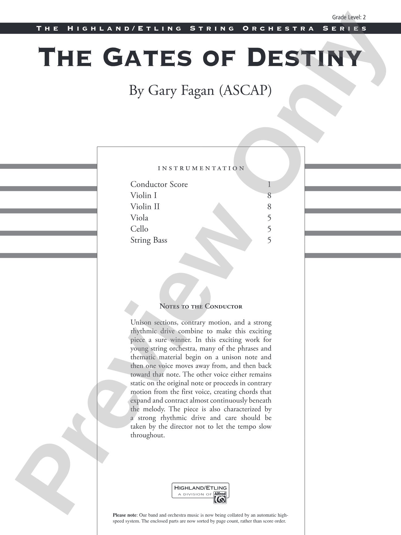 The Gates of Destiny: String Orchestra Conductor Score & Parts