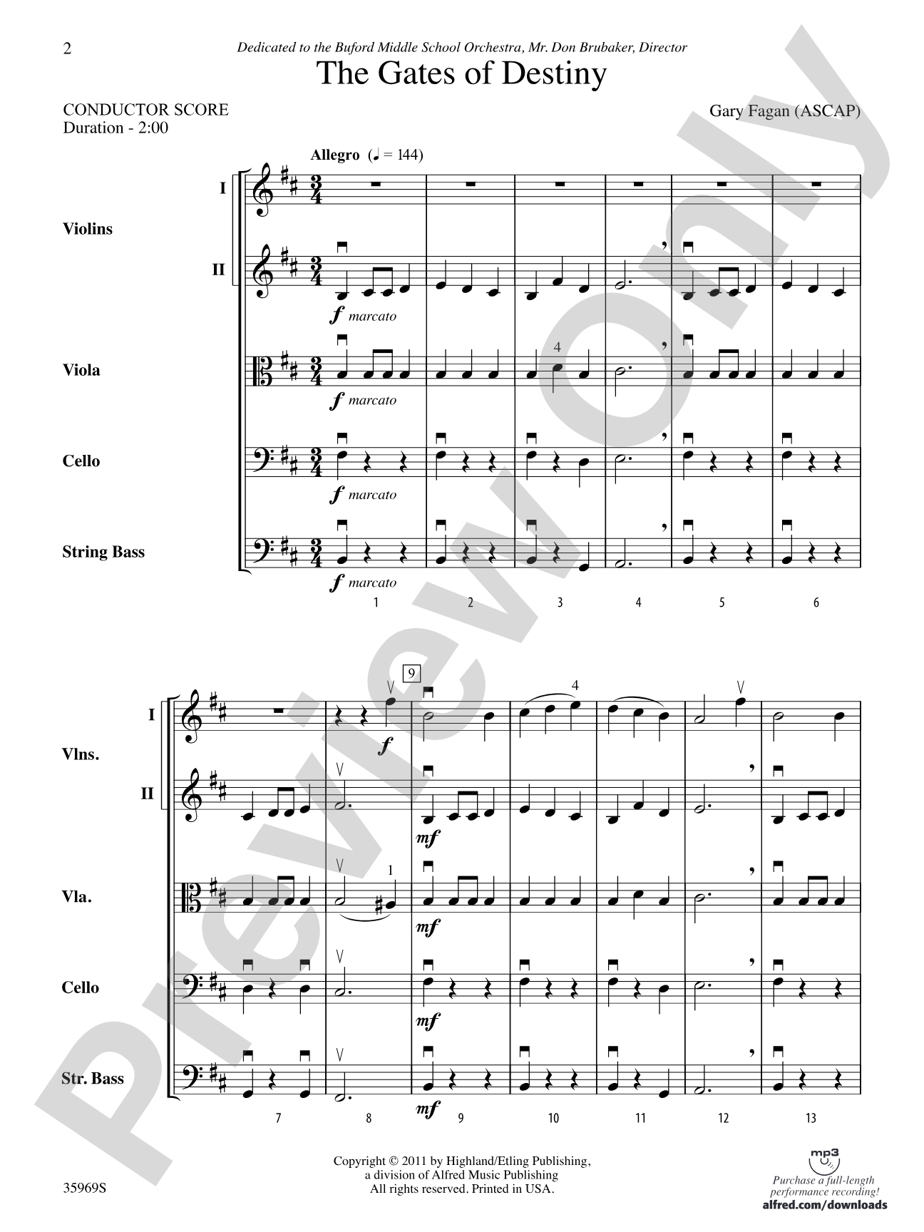 The Gates of Destiny: String Orchestra Conductor Score & Parts