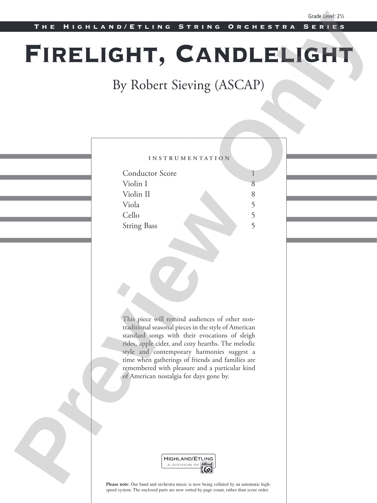 Firelight, Candlelight: String Orchestra Conductor Score & Parts