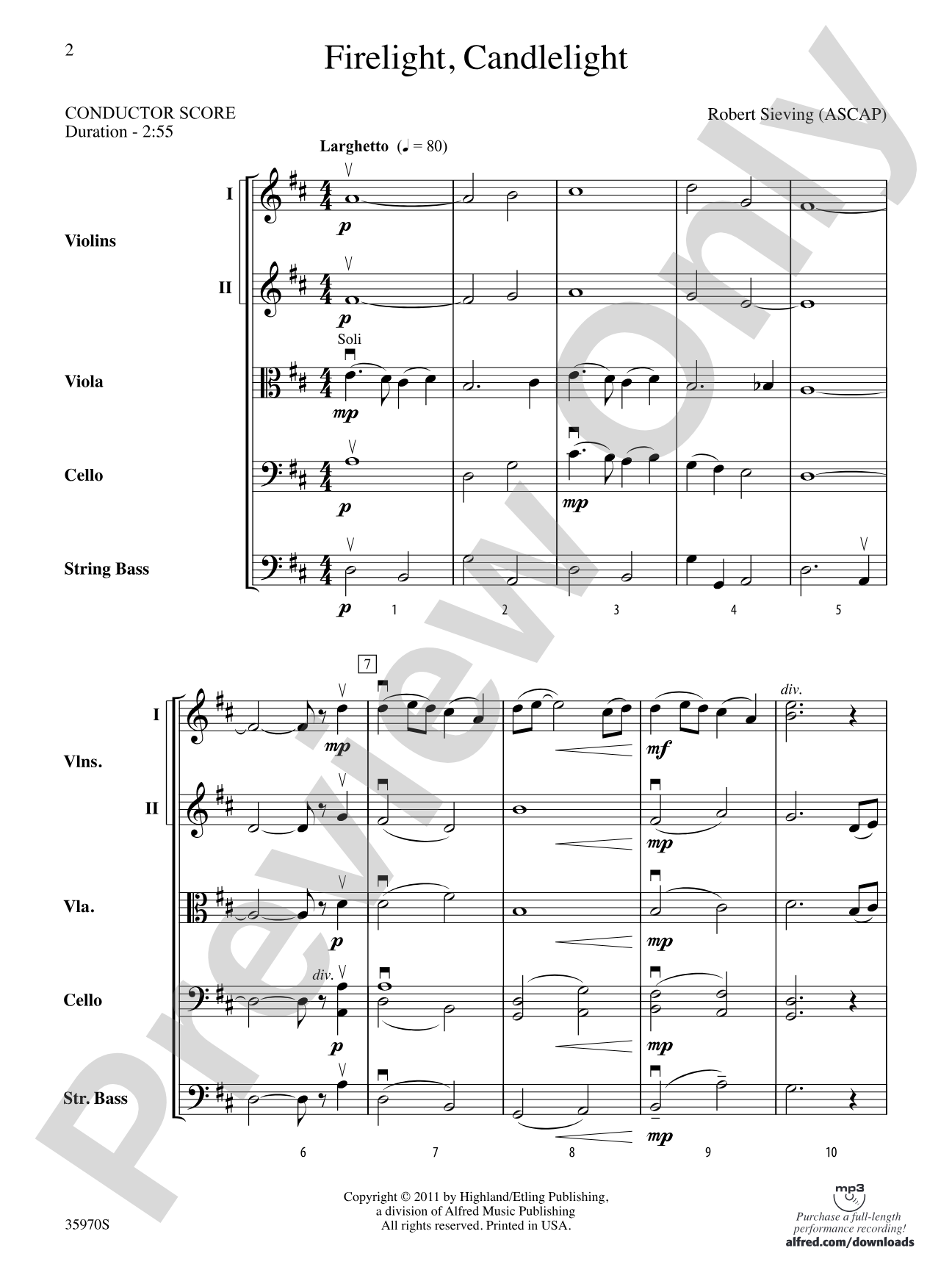 Firelight, Candlelight: String Orchestra Conductor Score & Parts