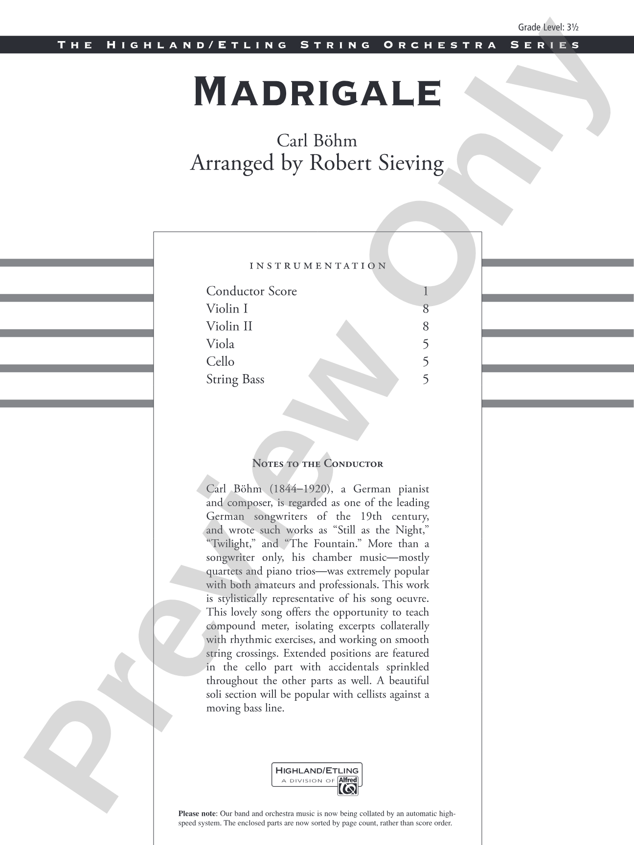 Madrigale: String Orchestra Conductor Score & Parts