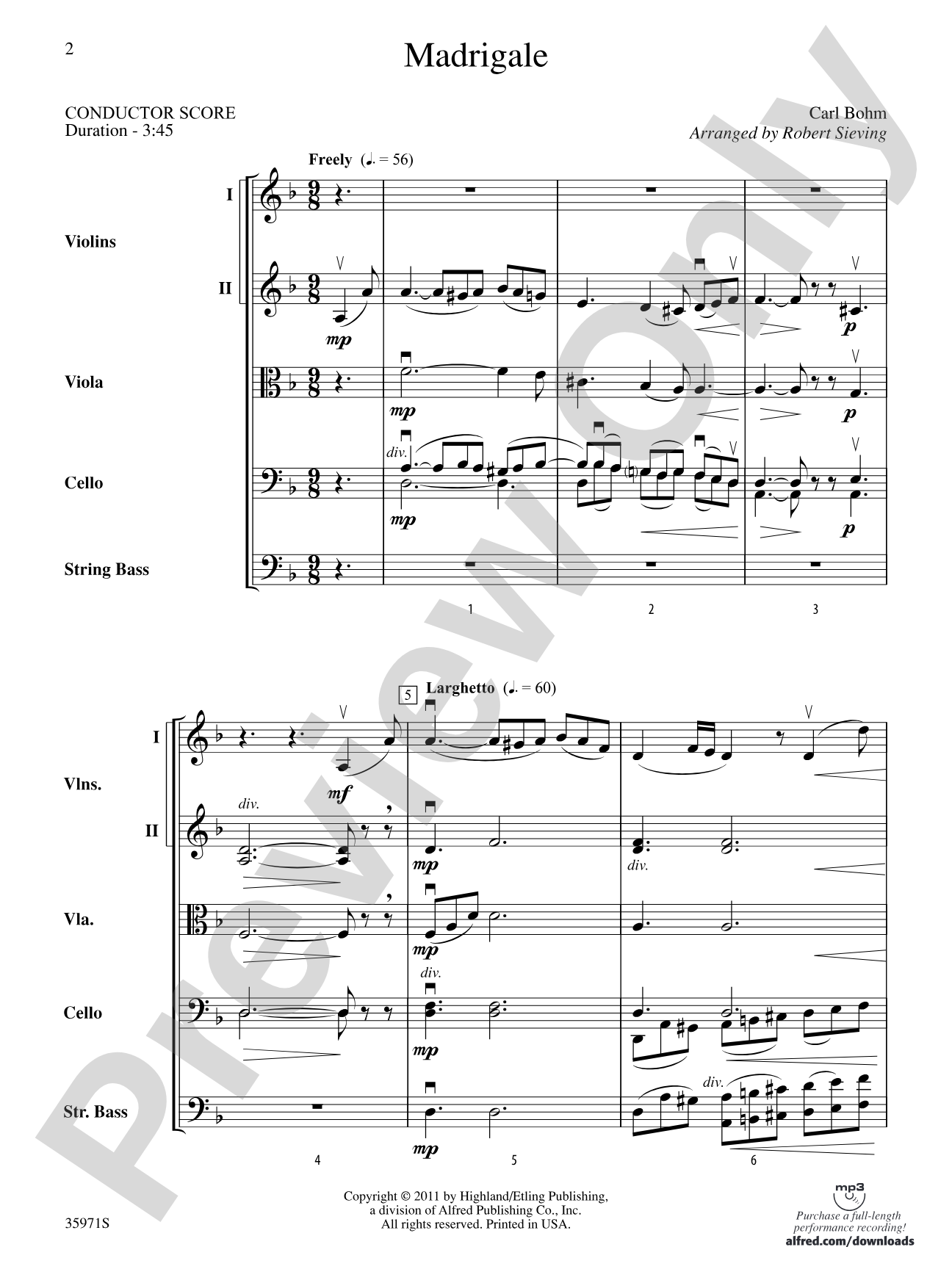 Madrigale: String Orchestra Conductor Score & Parts