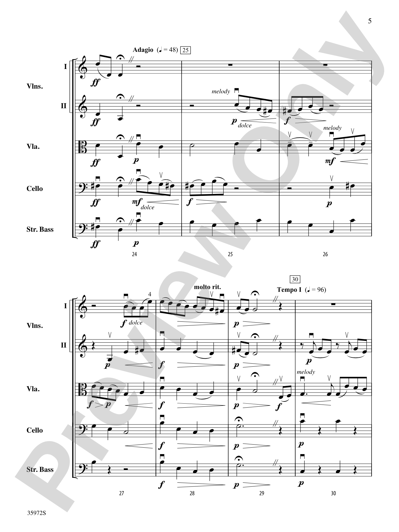 Aria (from the opera Orfeo ed Euridice): String Orchestra Conductor Score & Parts