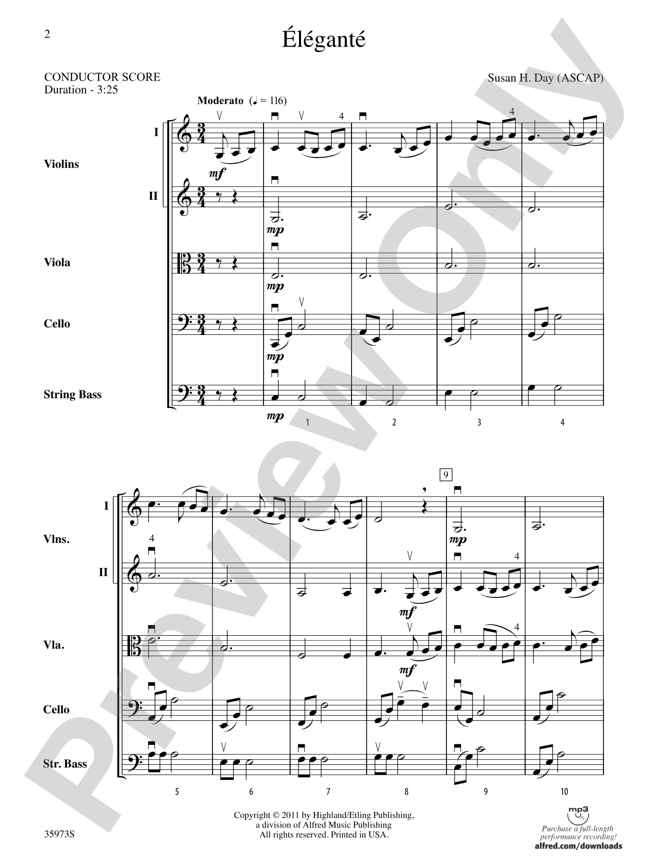 Éléganté: String Orchestra Conductor Score & Parts