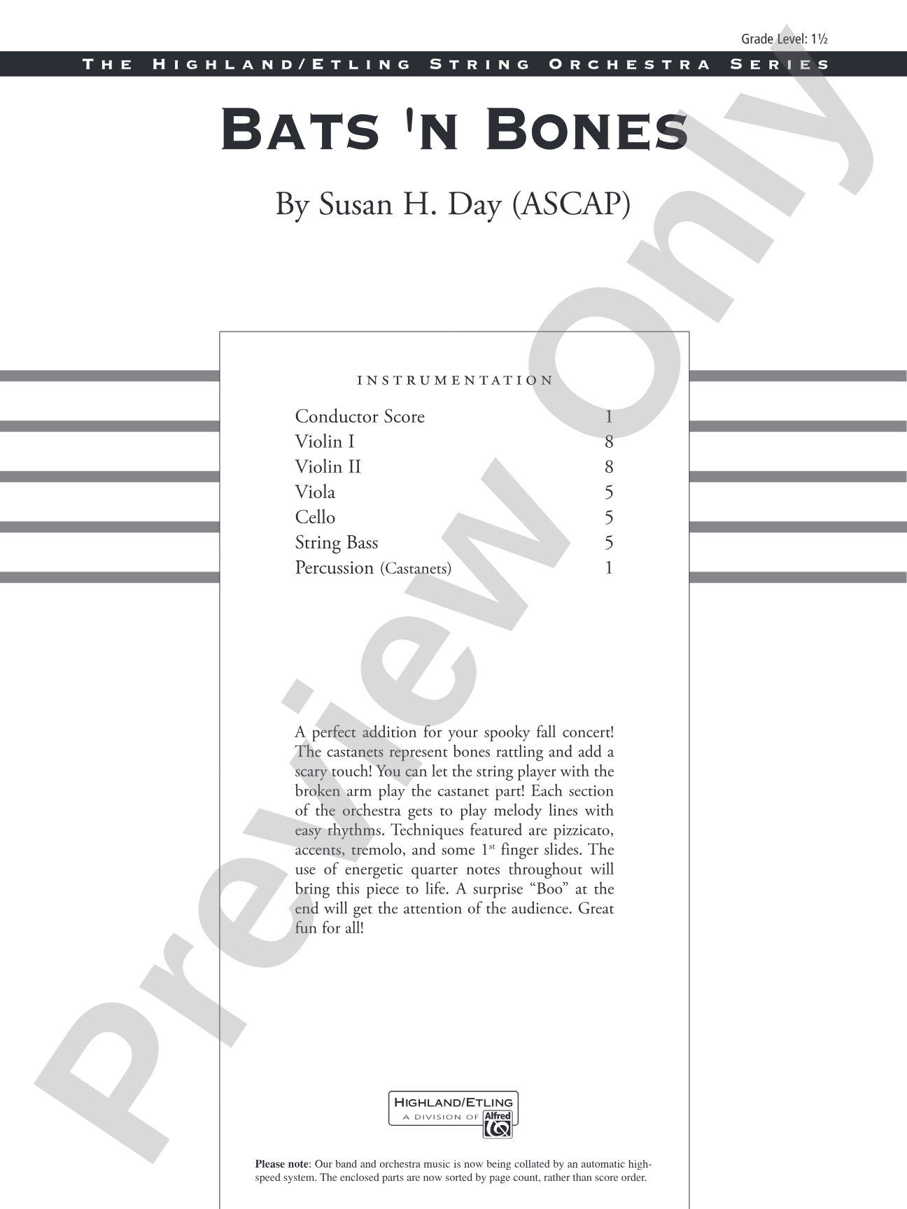 Bats 'n Bones: String Orchestra Conductor Score & Parts