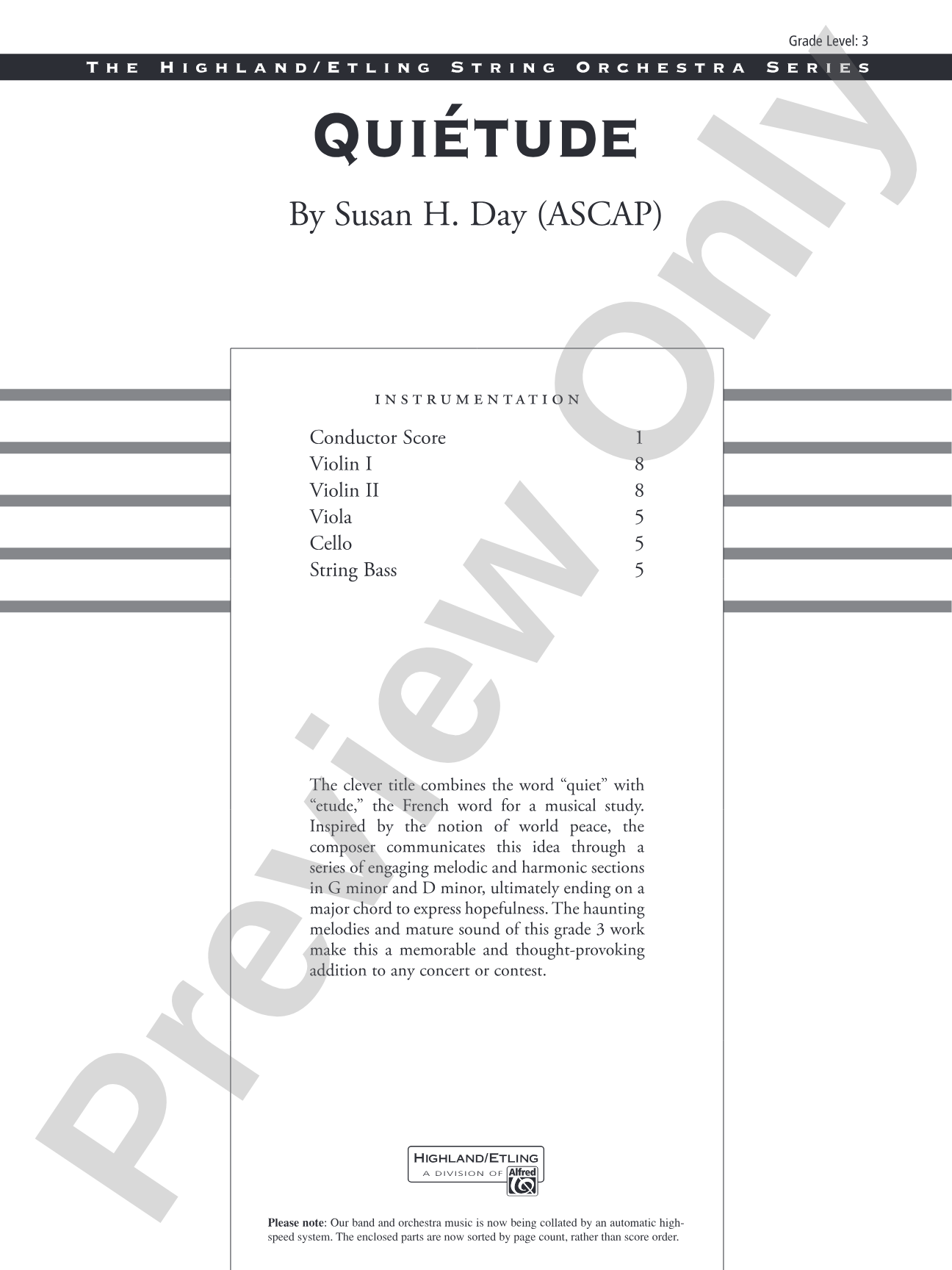 Quiétude: String Orchestra Conductor Score & Parts