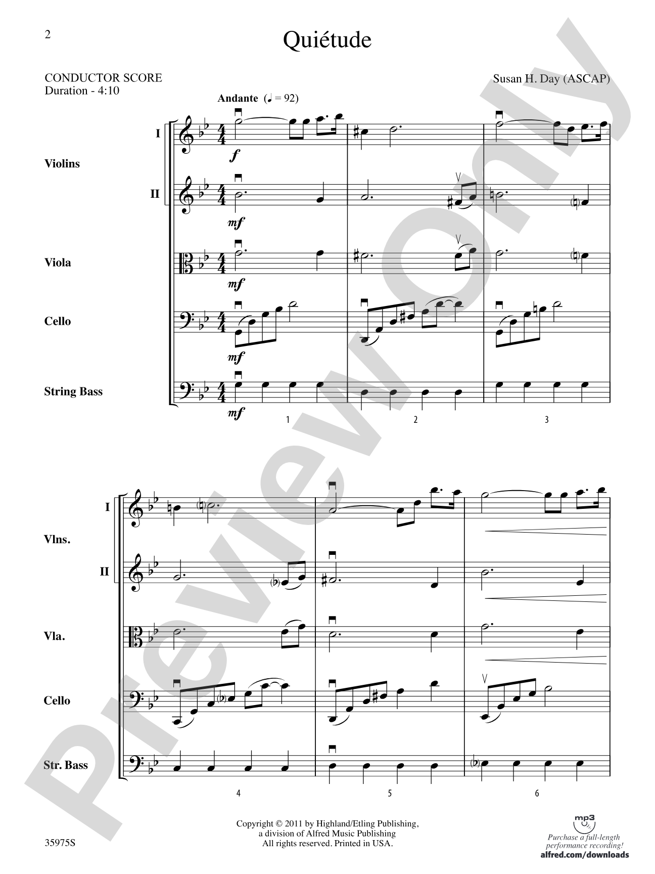 Quiétude: String Orchestra Conductor Score & Parts