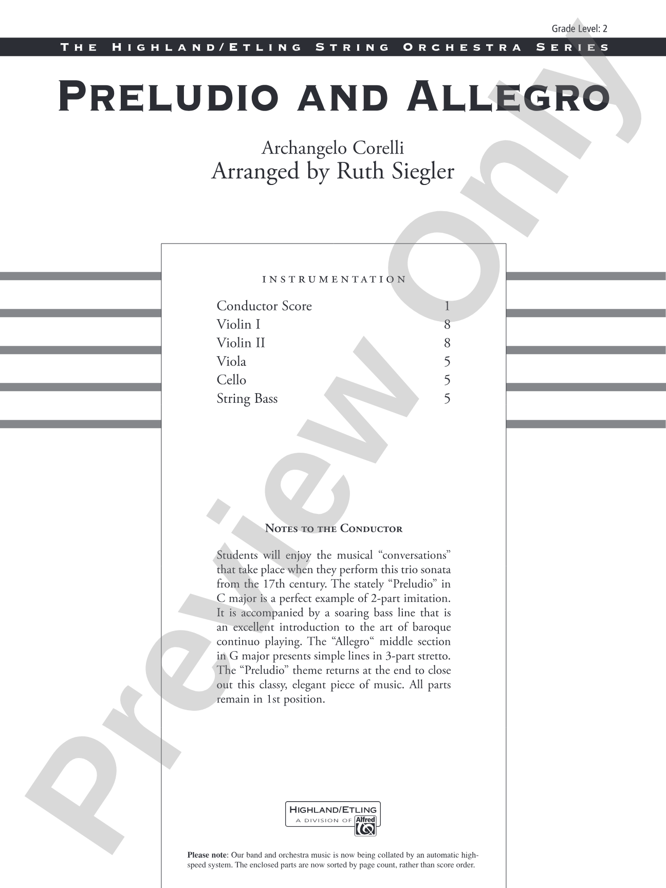 Preludio and Allegro: String Orchestra Conductor Score & Parts
