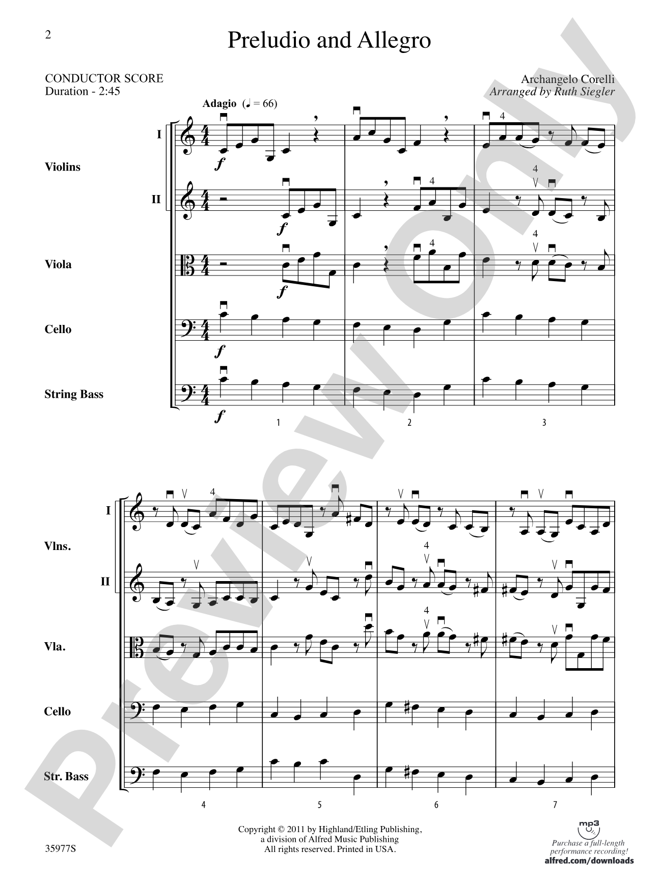 Preludio and Allegro: String Orchestra Conductor Score & Parts