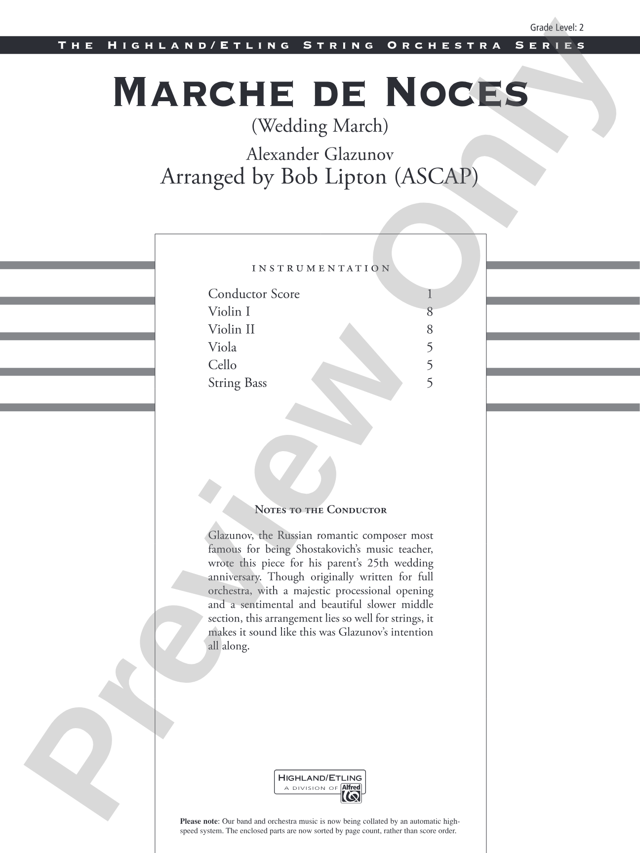 Marche de Noces: String Orchestra Conductor Score & Parts