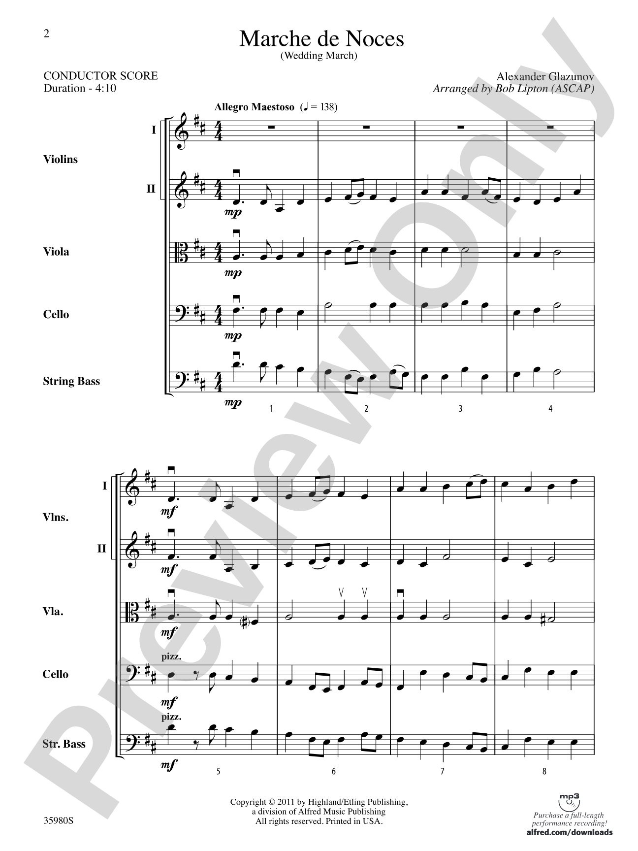 Marche de Noces: String Orchestra Conductor Score & Parts