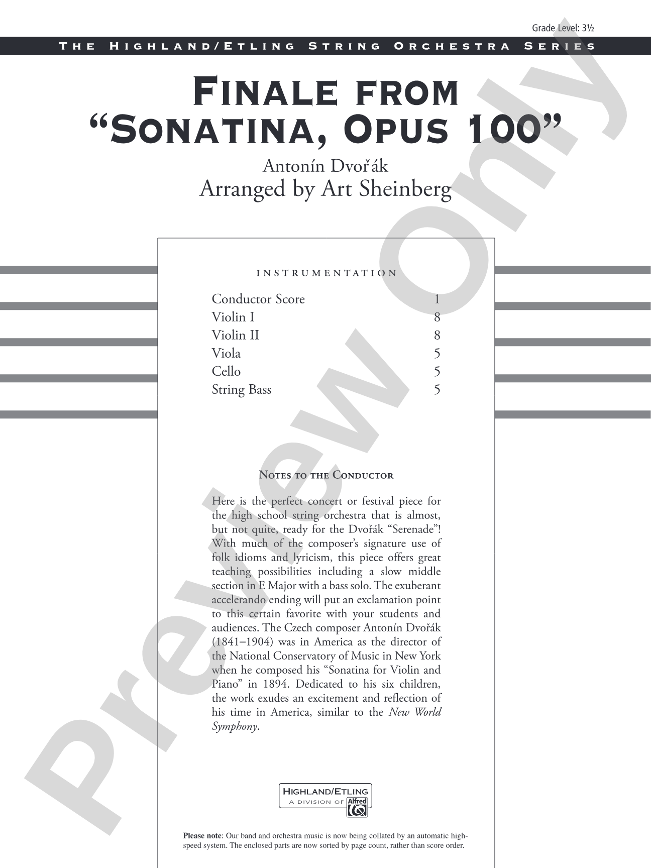 Finale from "Sonatina, Op. 100": String Orchestra Conductor Score & Parts