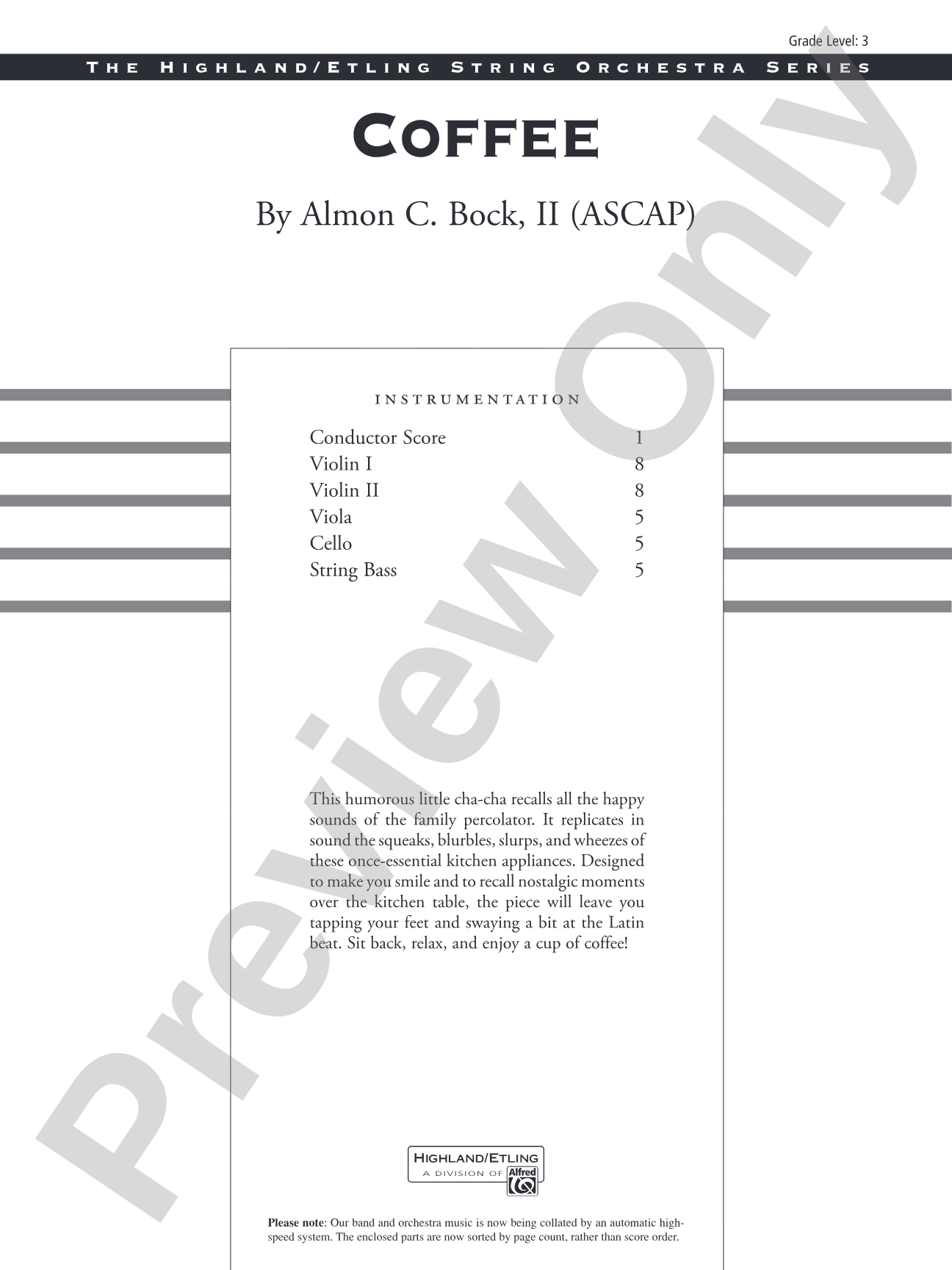 Coffee: String Orchestra Conductor Score & Parts