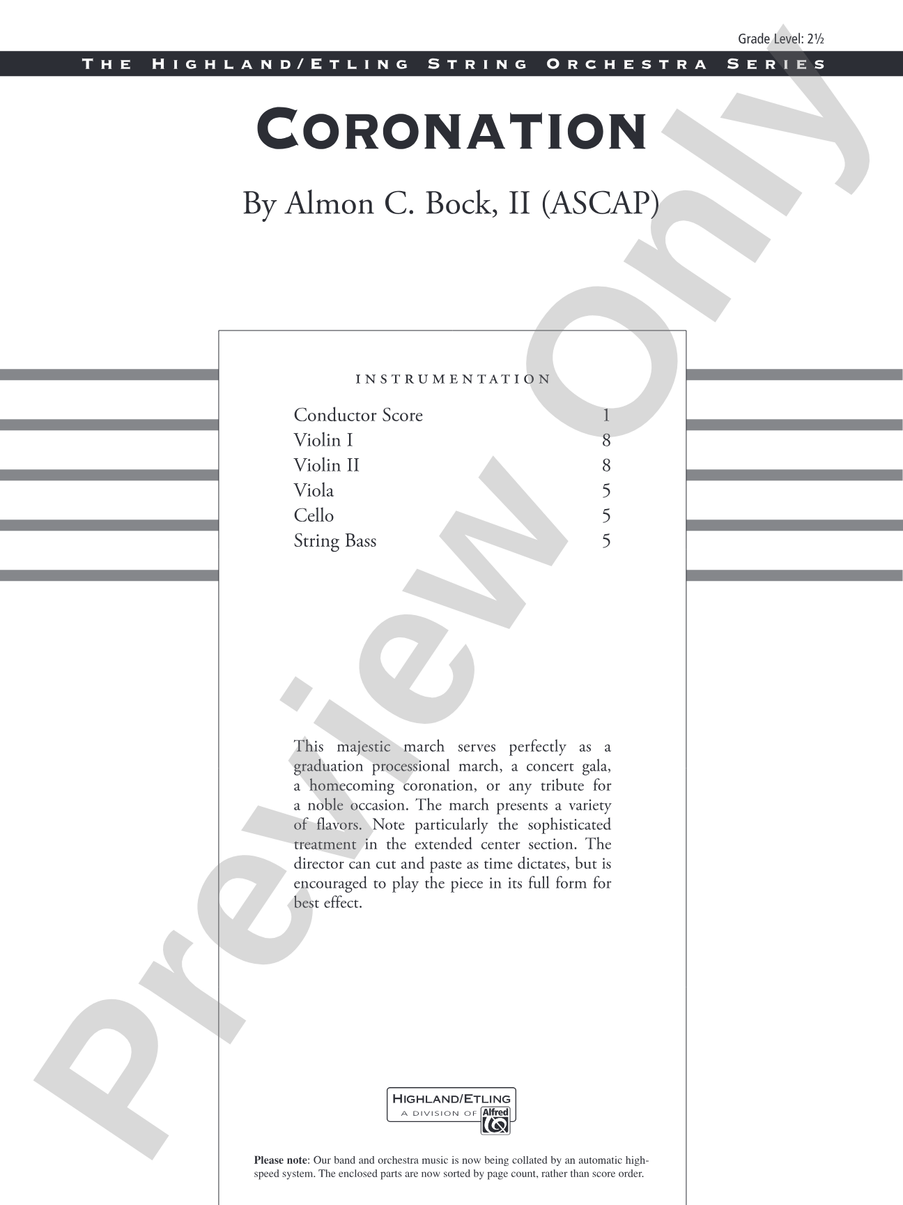 Coronation: String Orchestra Conductor Score & Parts