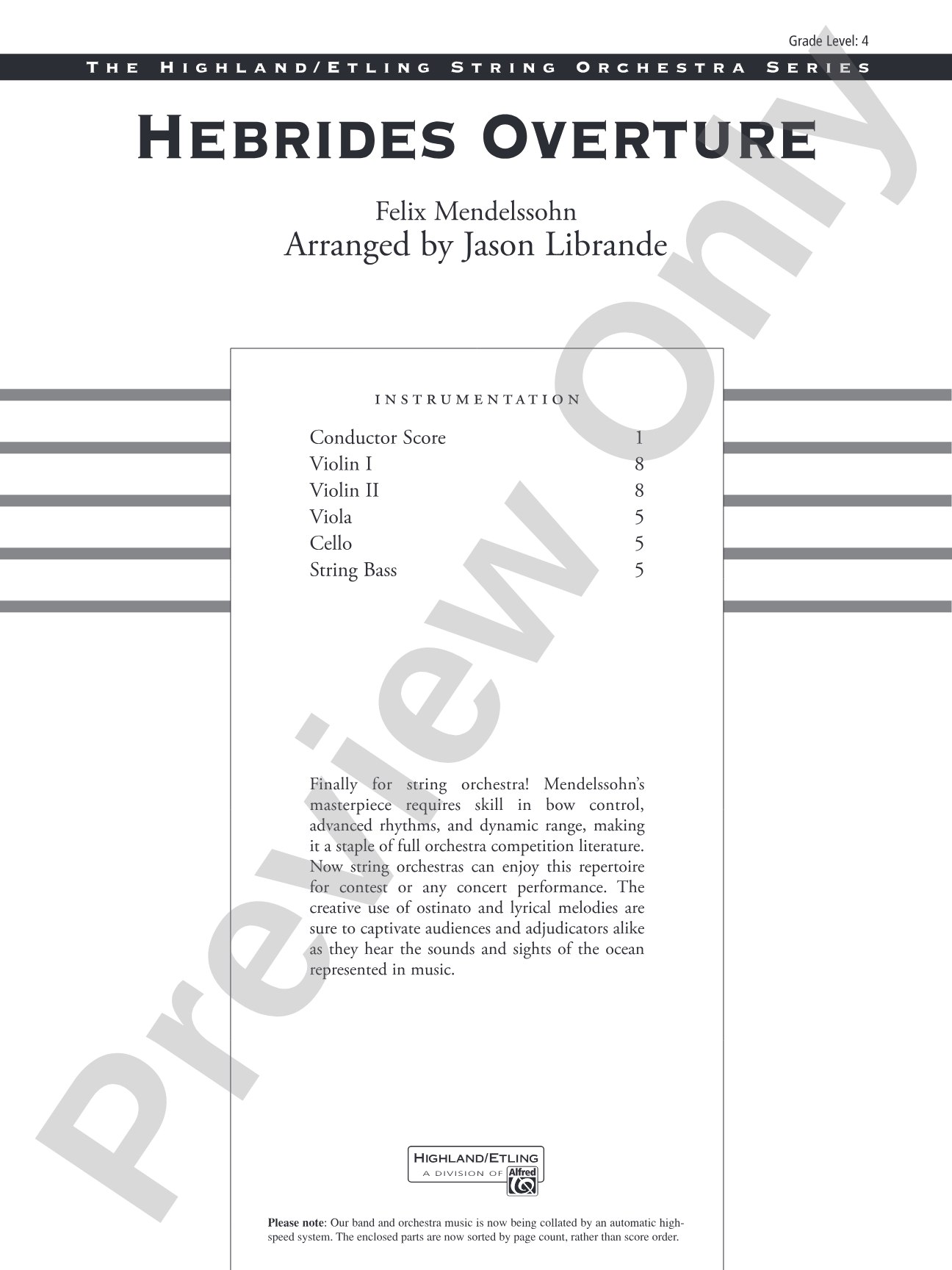 Hebrides Overture: String Orchestra Conductor Score & Parts