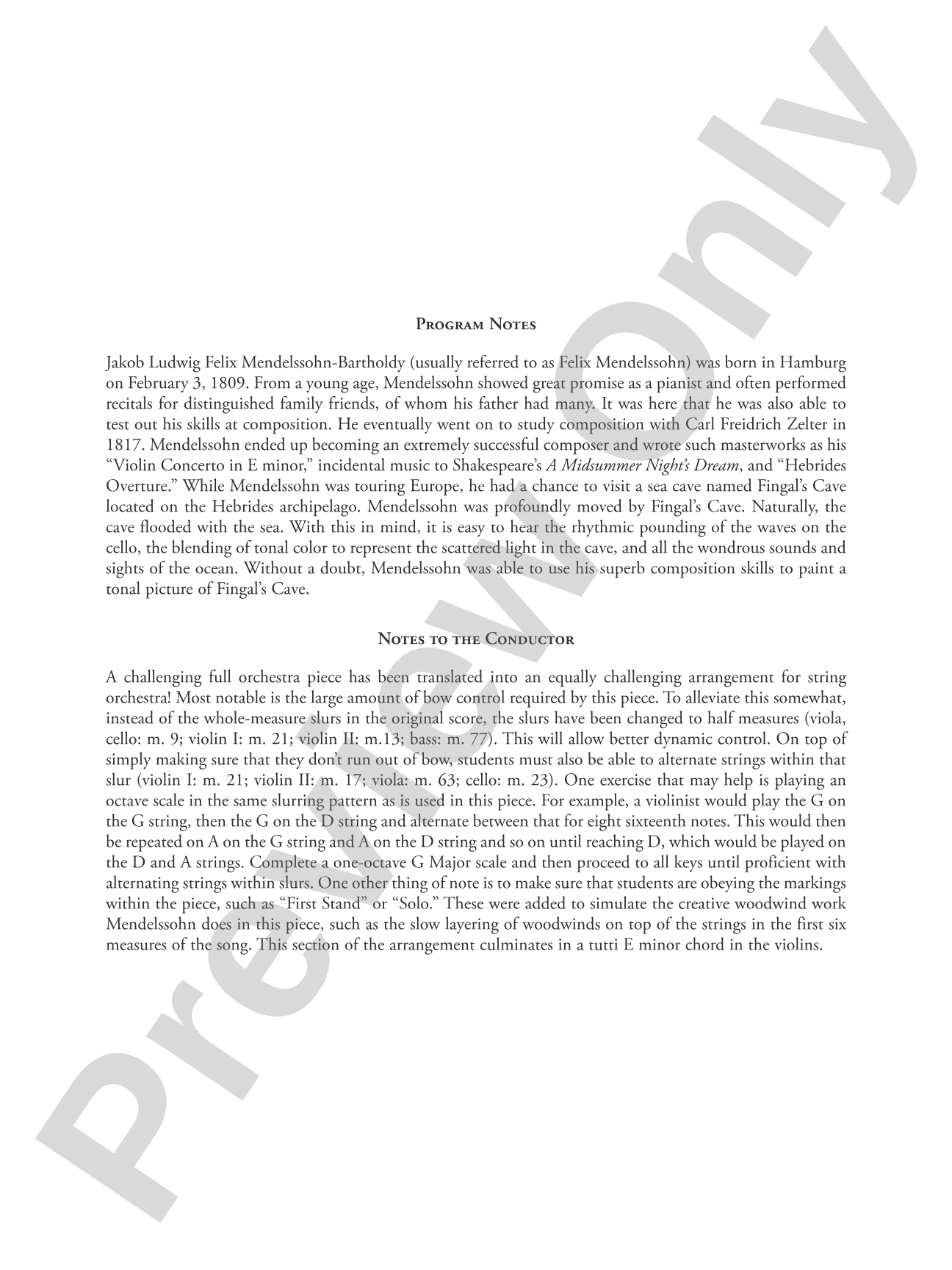 Hebrides Overture: String Orchestra Conductor Score & Parts