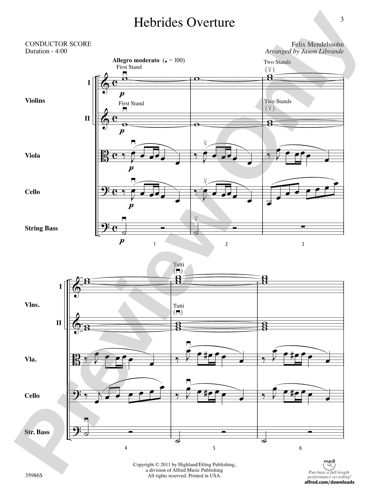 Hebrides Overture: String Orchestra Conductor Score & Parts