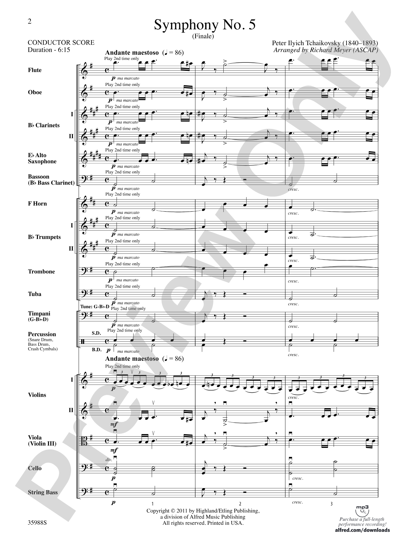 Symphony No. 5: Full Orchestra Conductor Score & Parts