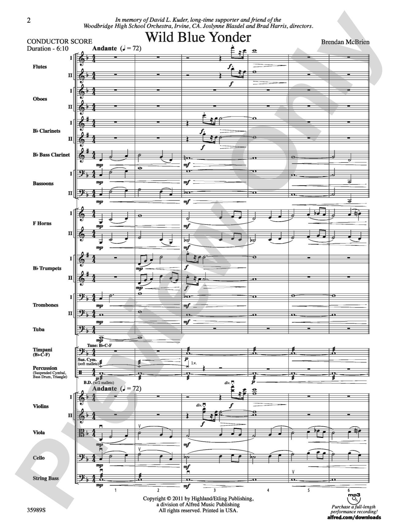 Wild Blue Yonder: Full Orchestra Conductor Score & Parts