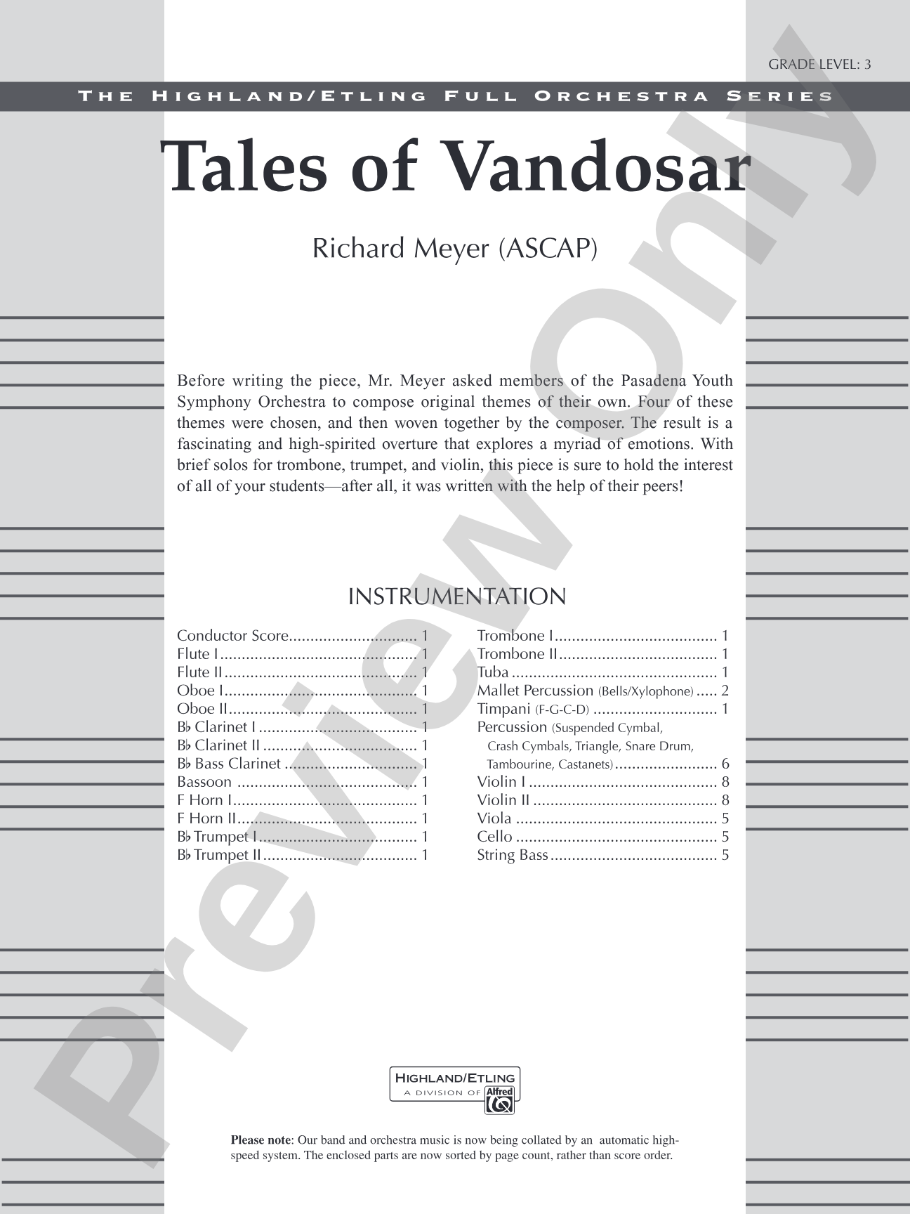 Tales of Vandosar: Full Orchestra Conductor Score & Parts