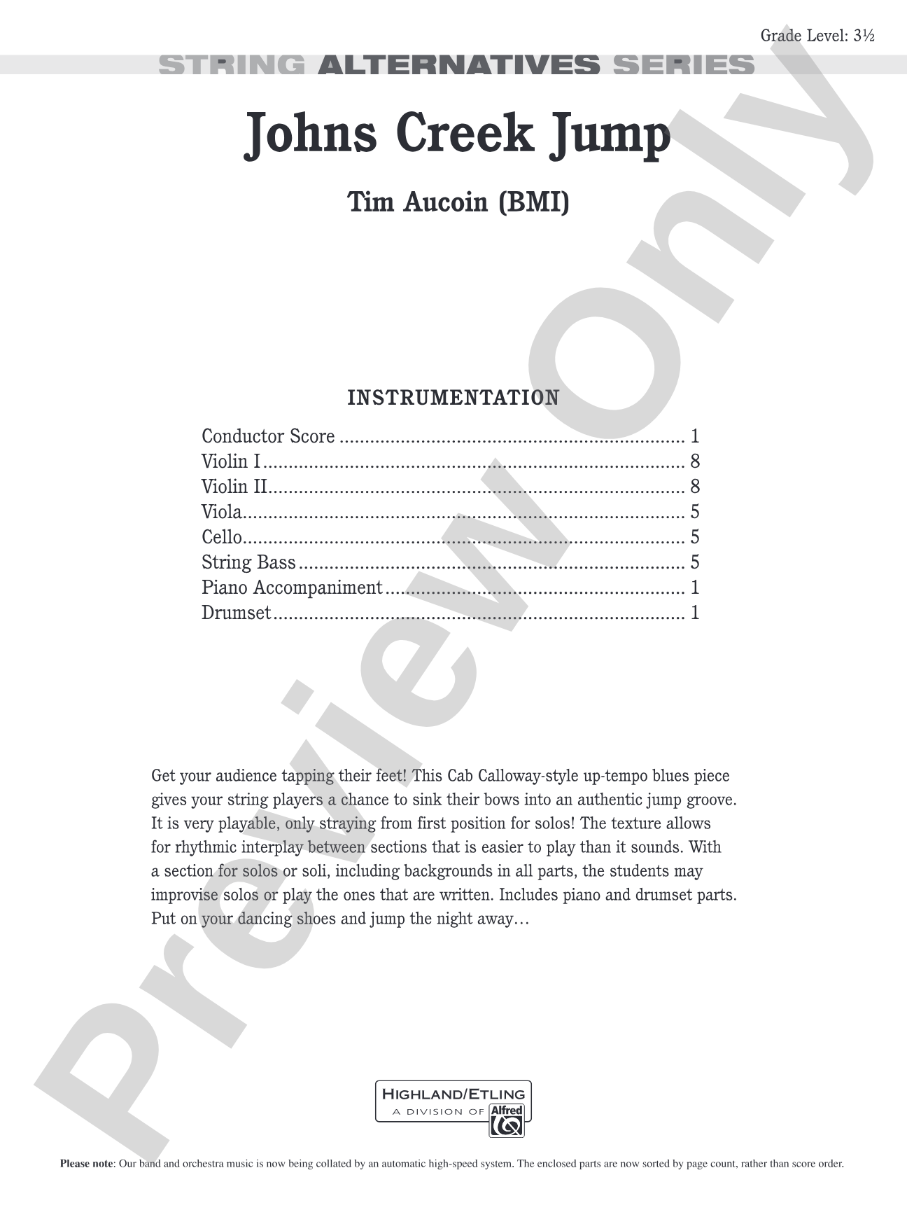 Johns Creek Jump: String Orchestra Conductor Score & Parts