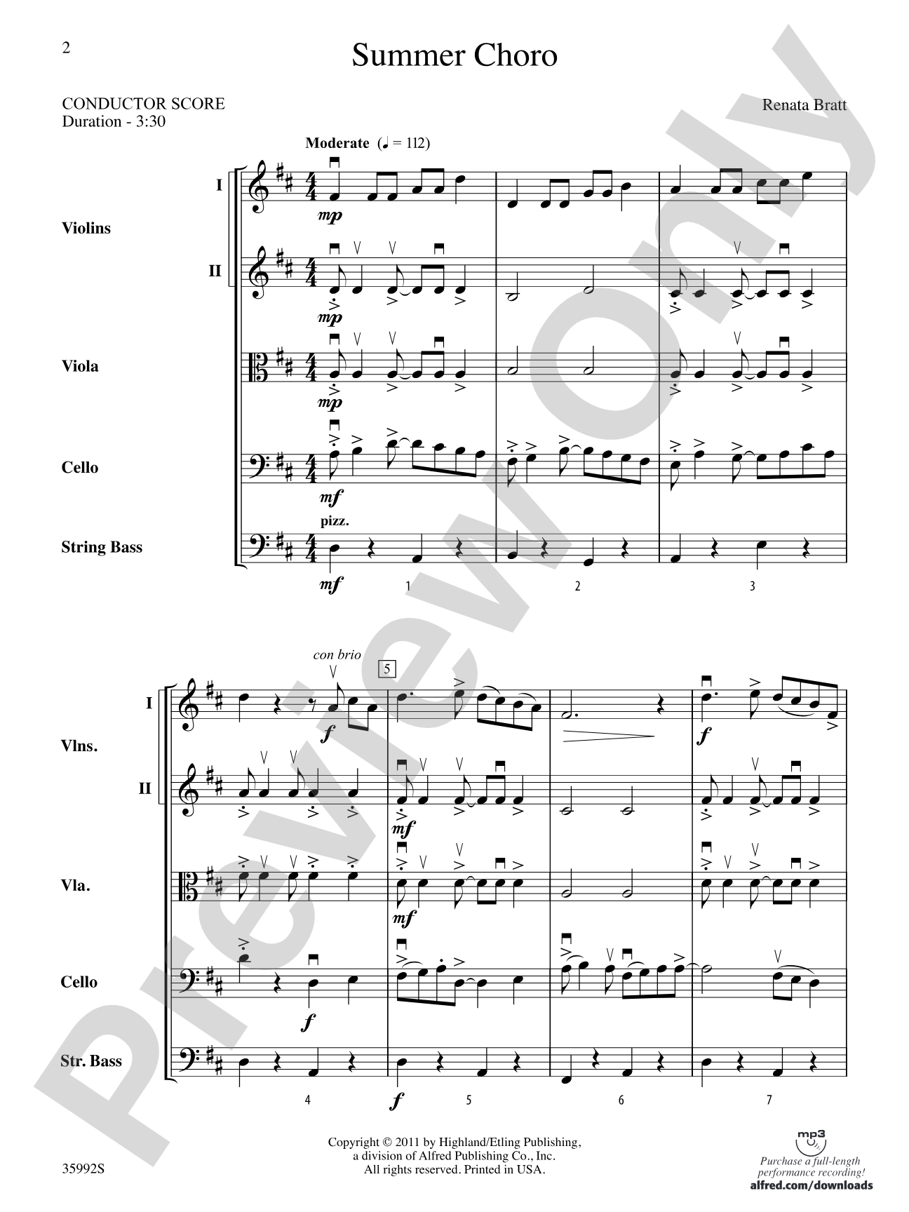 Summer Choro: String Orchestra Conductor Score & Parts