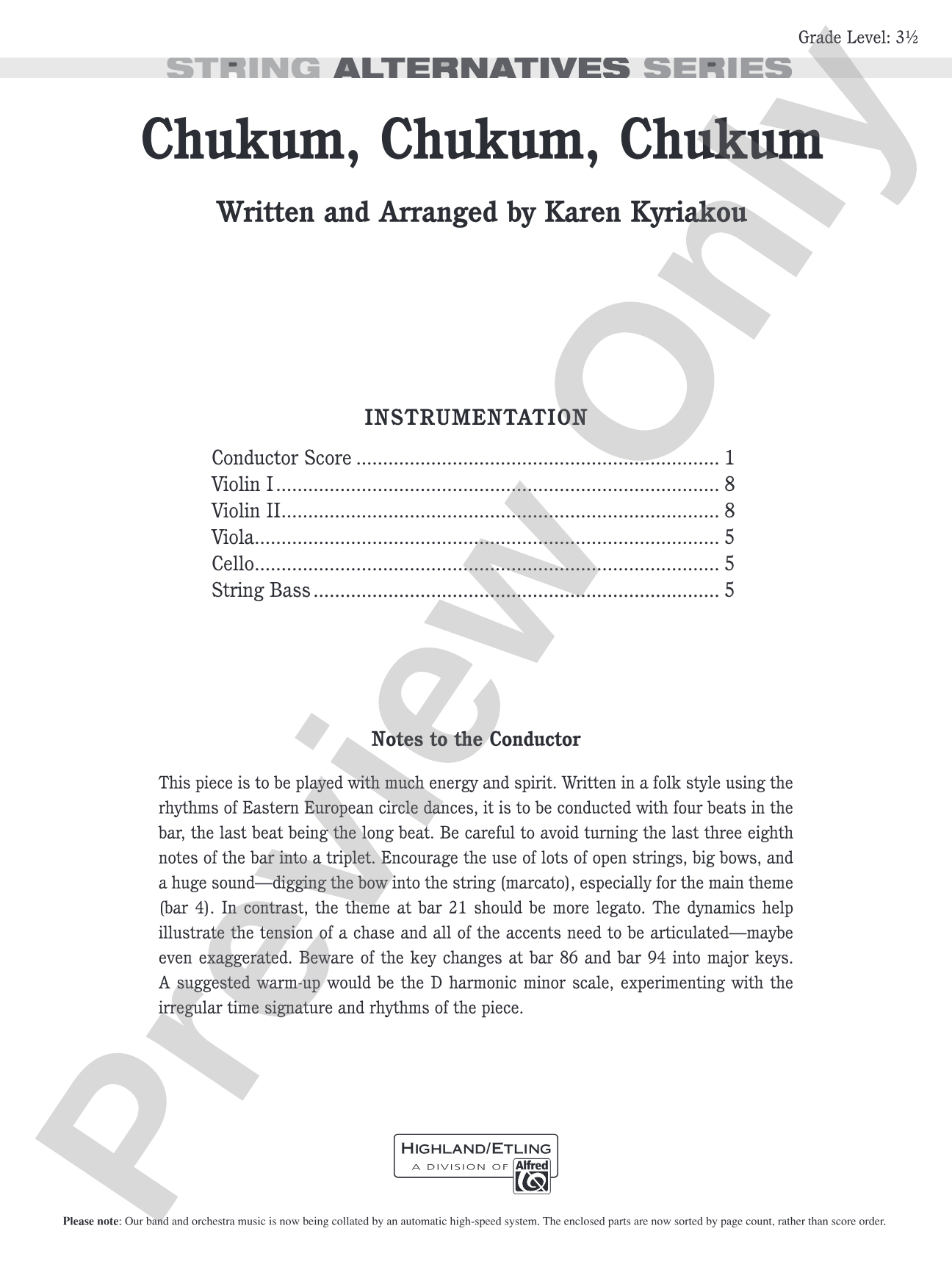 Chukum, Chukum, Chukum: String Orchestra Conductor Score & Parts