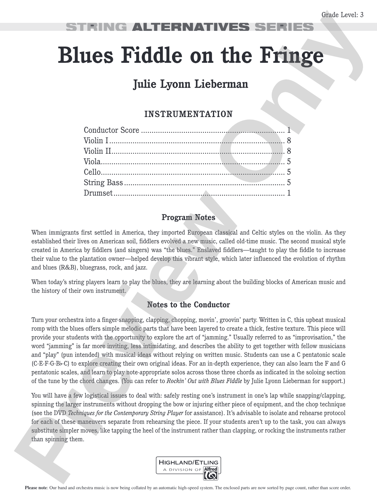 Blues Fiddle on the Fringe: String Orchestra Conductor Score & Parts
