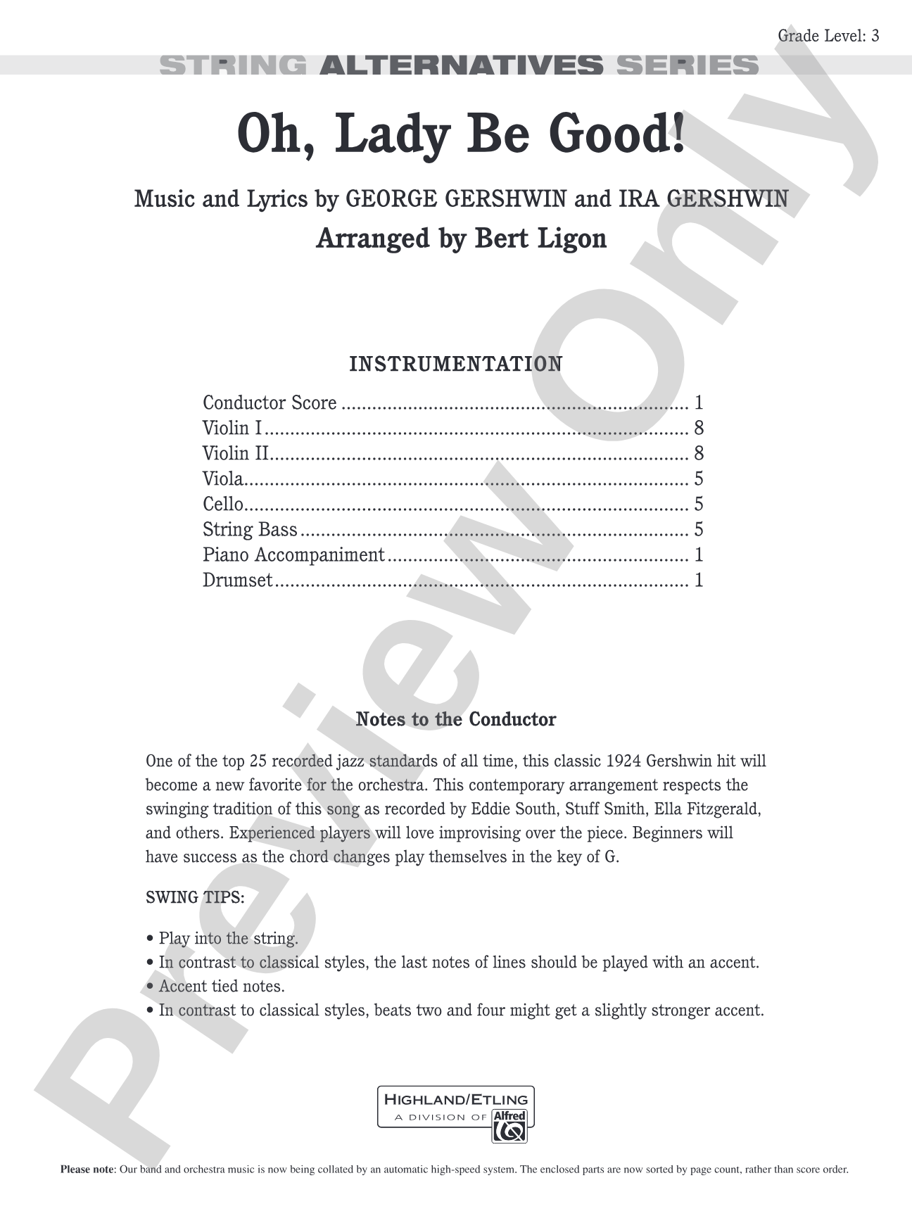 Oh, Lady Be Good!: String Orchestra Conductor Score & Parts
