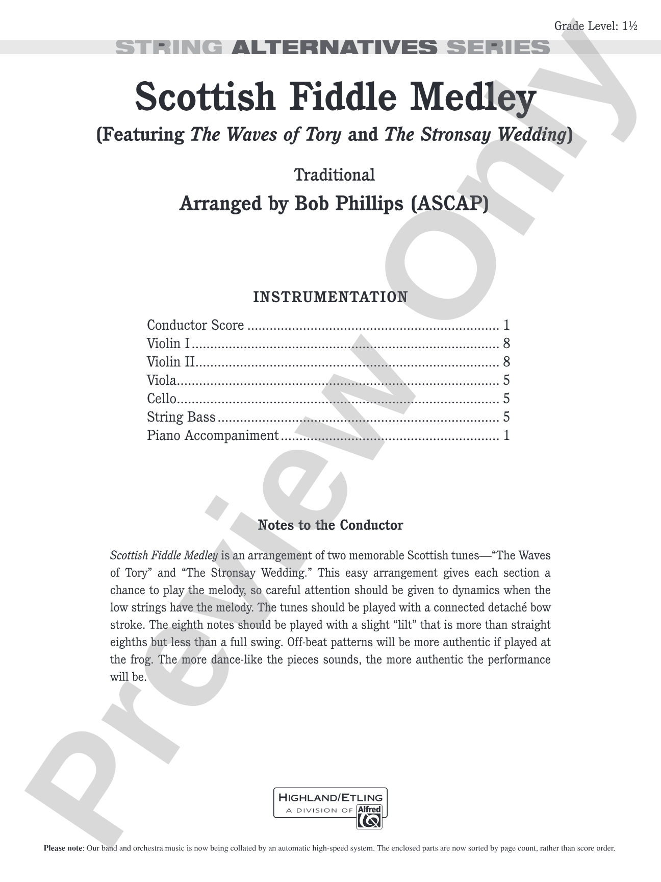 Scottish Fiddle Medley: String Orchestra Conductor Score & Parts