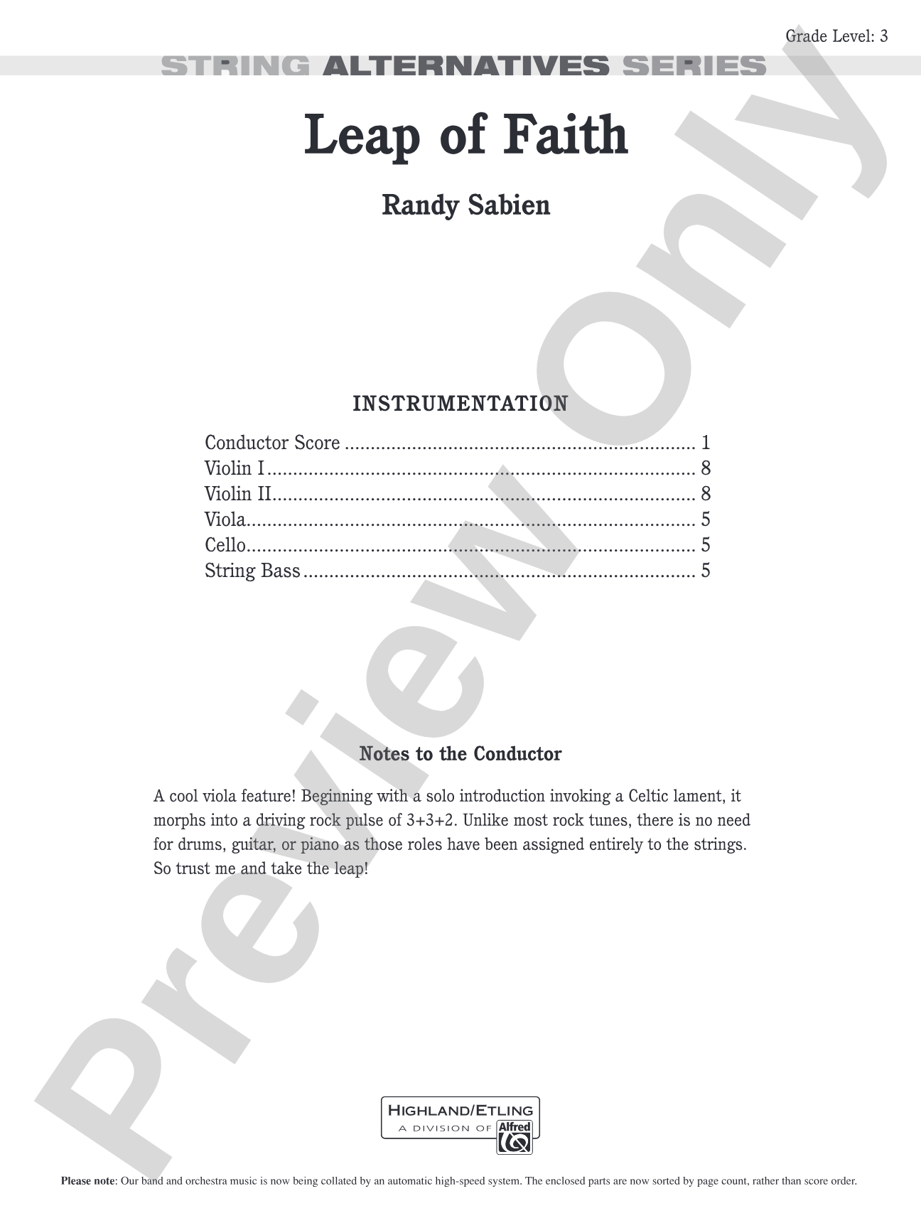 Leap of Faith: String Orchestra Conductor Score & Parts