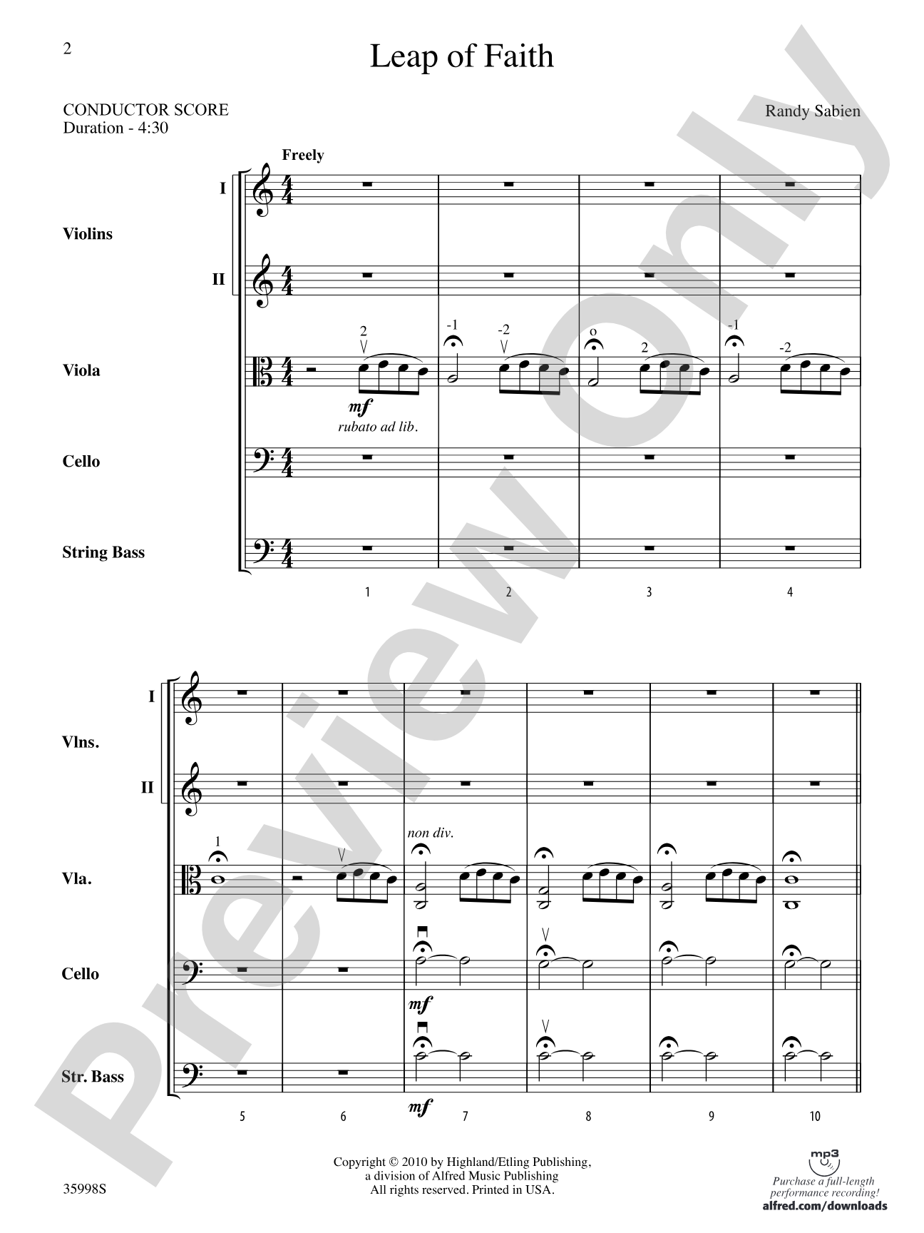 Leap of Faith: String Orchestra Conductor Score & Parts